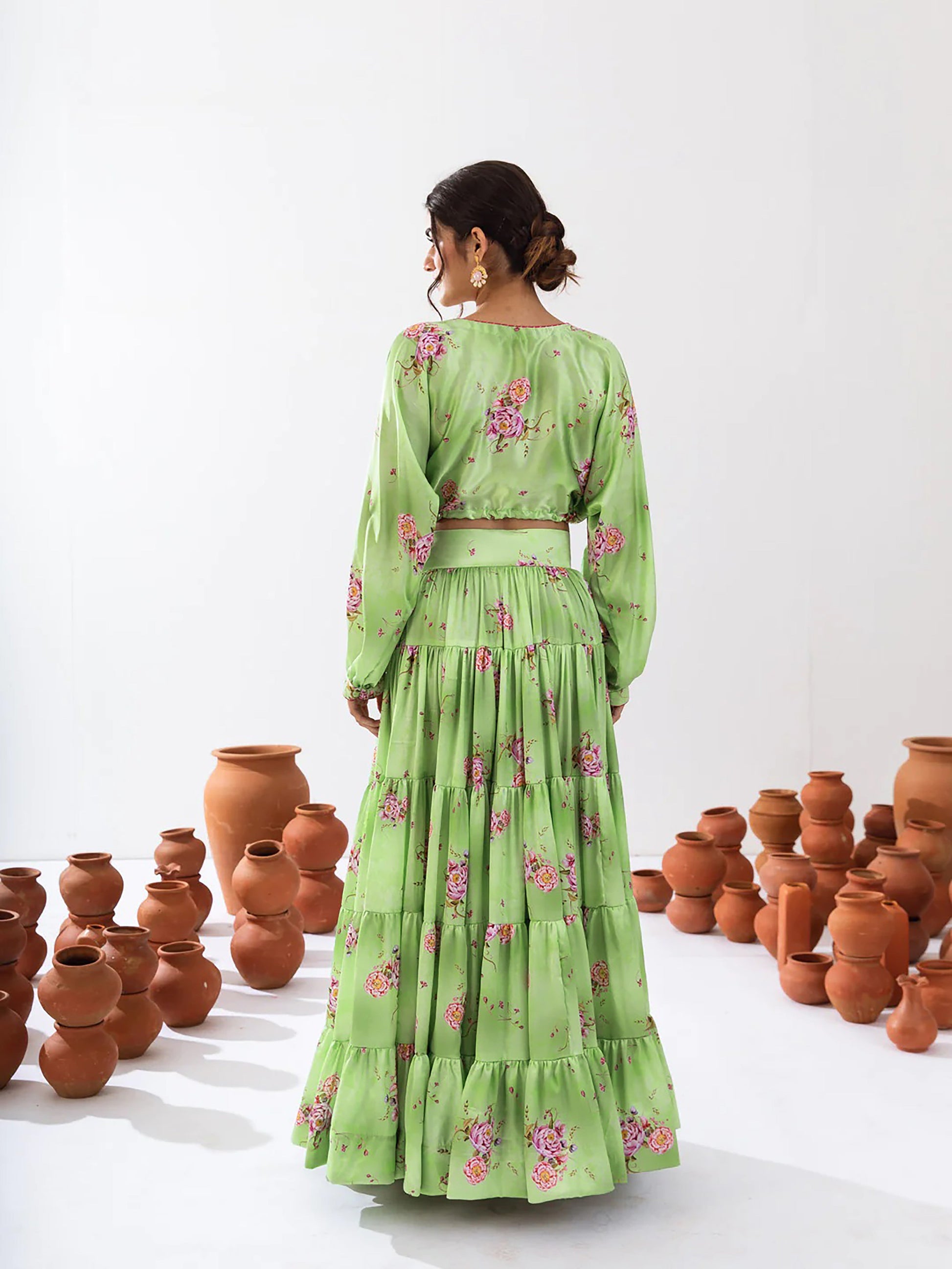 Sonakshi Women's Pista Air Tex Chinon Digital Printed Lehenga Choli