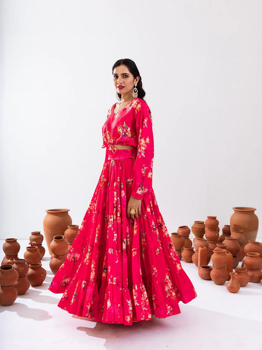 Sonakshi Women's Rani Air Tex Chinon Digital Printed Lehenga Choli