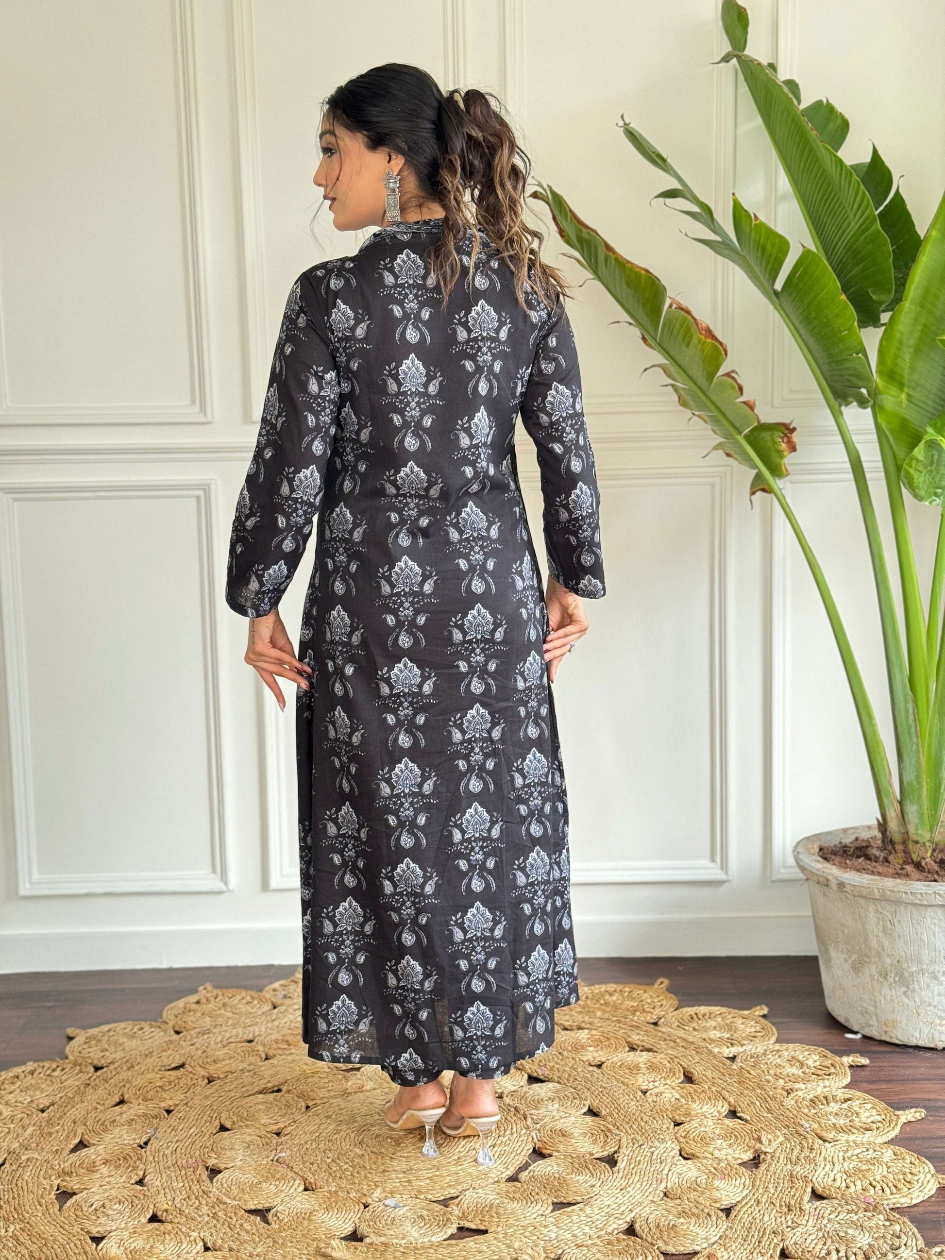 Sonakshi Women's Black Pure Cotton Kurta Set With Dupatta