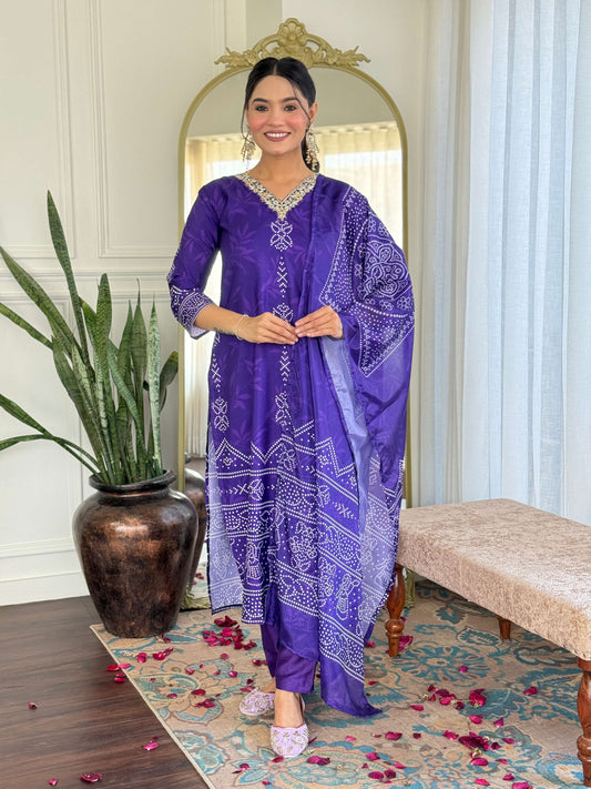 Sonakshi Women's Blue French Crepe Kurta Set with Dupatta
