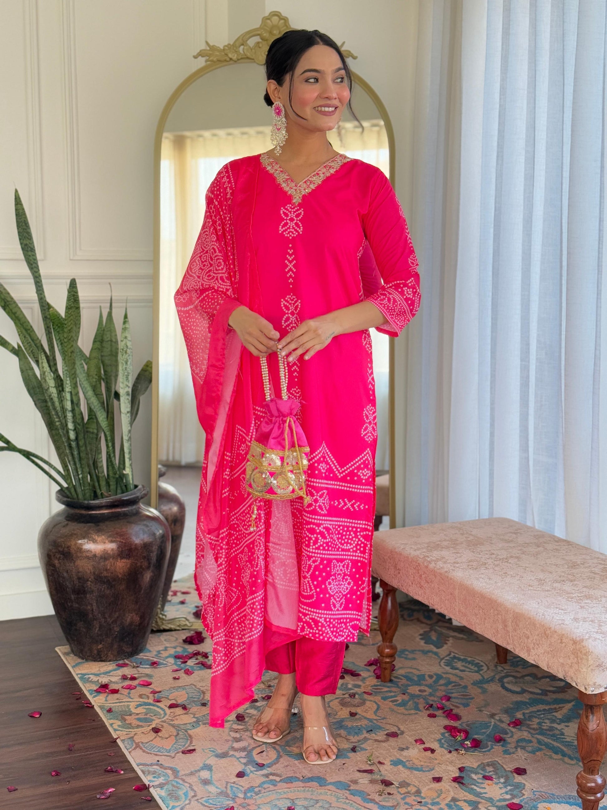 Sonakshi Women's Pink French Crepe Kurta Set with Dupatta