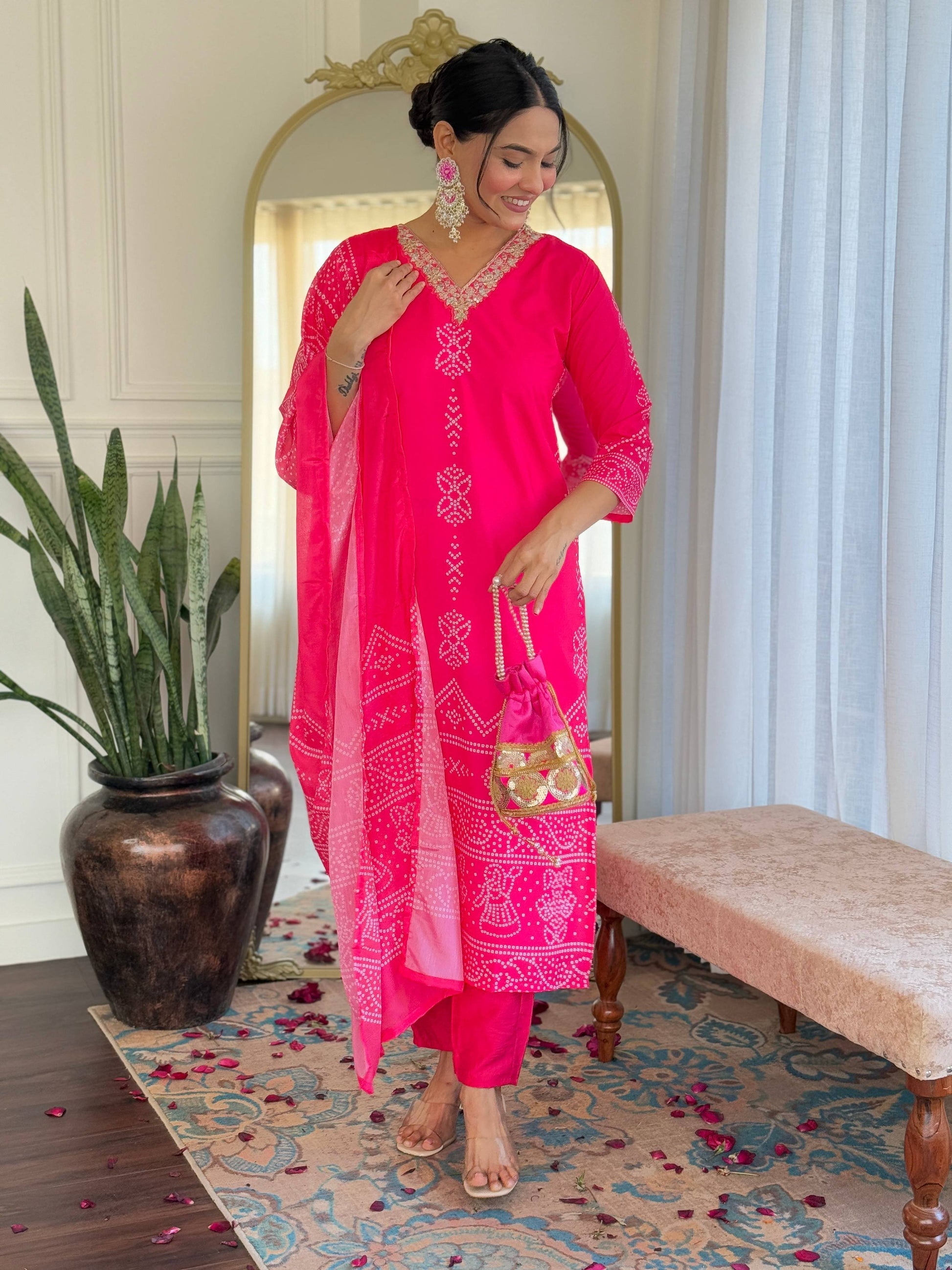 Sonakshi Women's Pink French Crepe Kurta Set with Dupatta