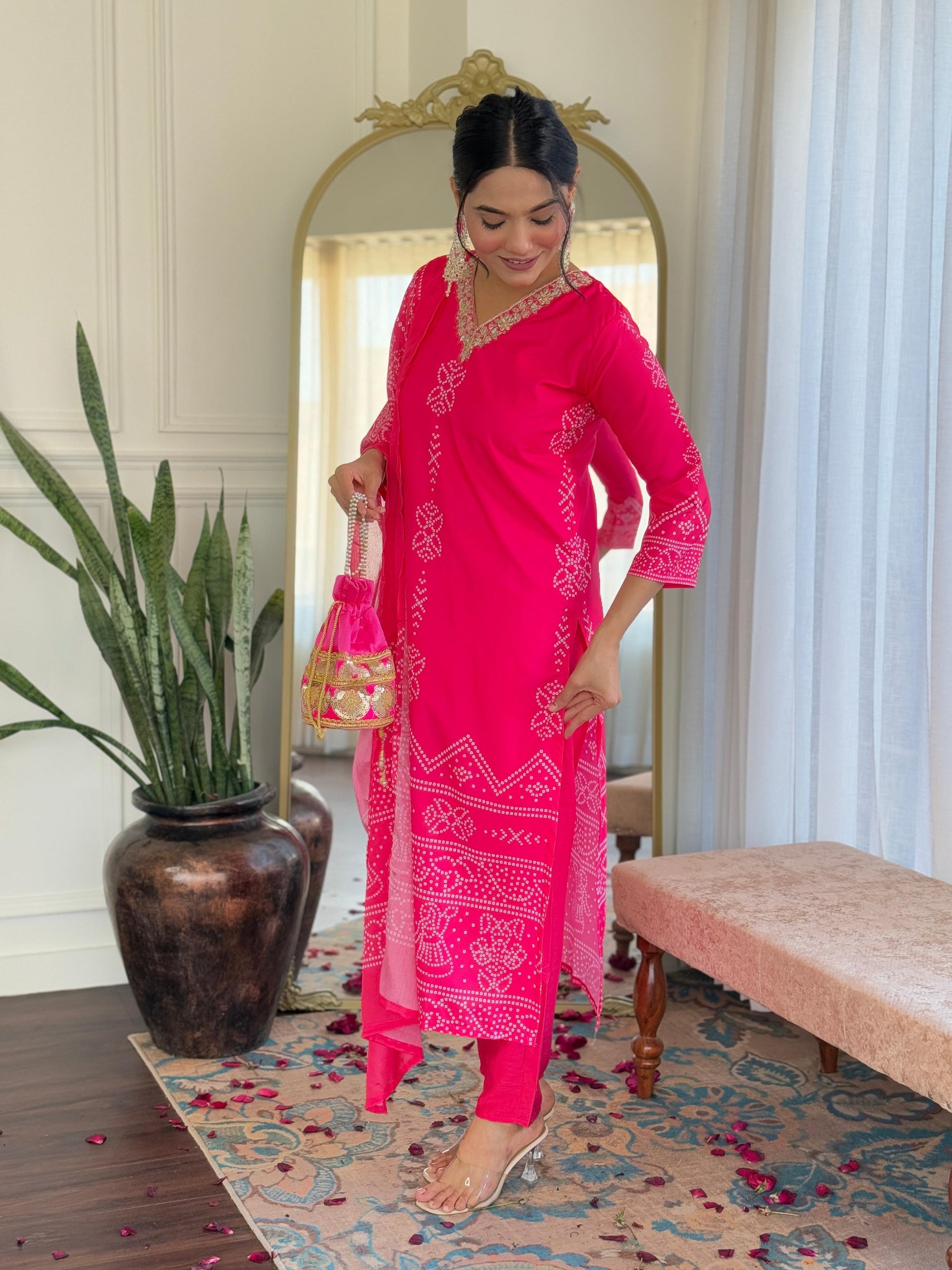 Sonakshi Women's Pink French Crepe Kurta Set with Dupatta