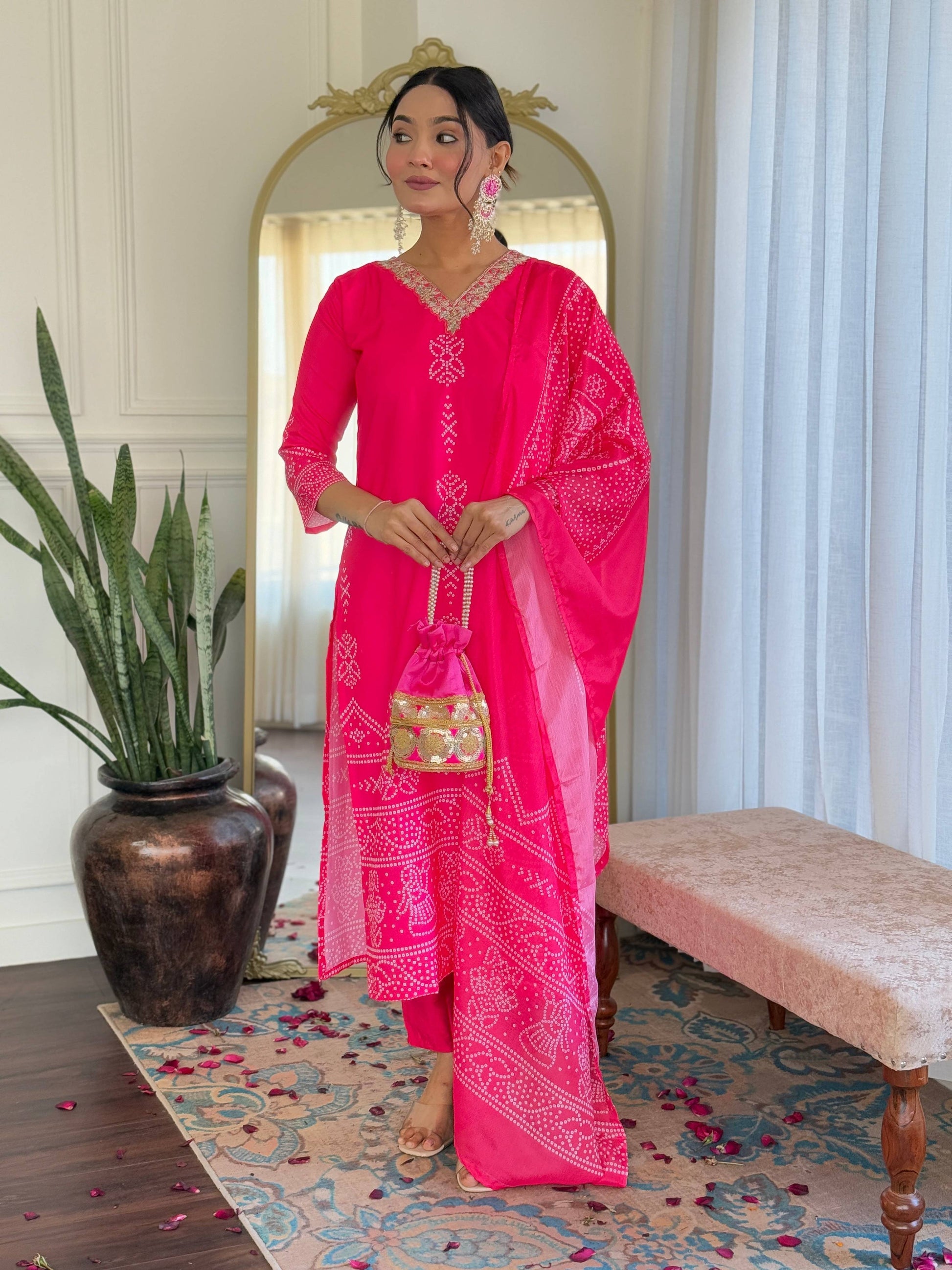 Sonakshi Women's Pink French Crepe Kurta Set with Dupatta