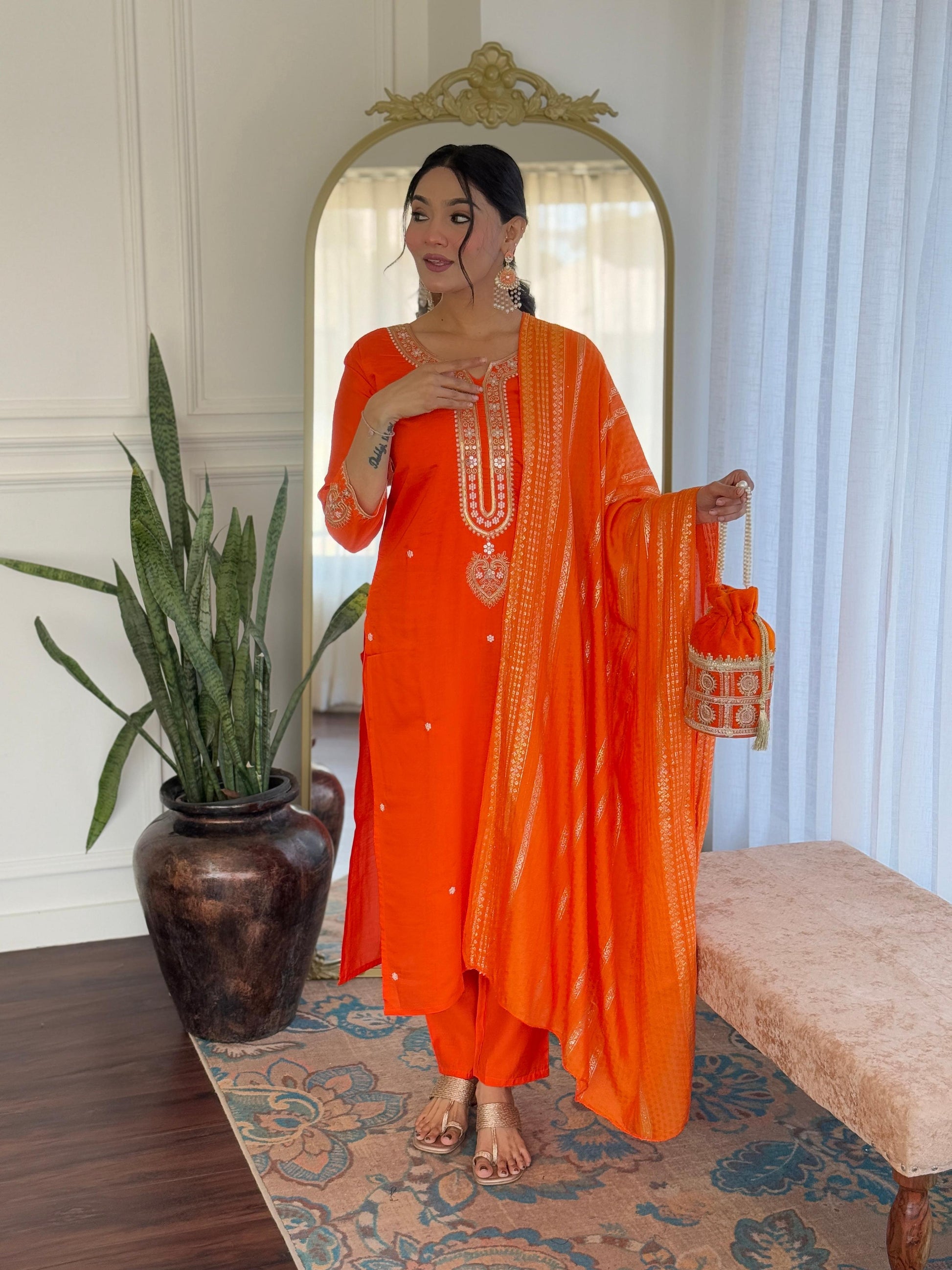Sonakshi Women's Fenta Viscose Chanderi Kurta Set with Dupatta