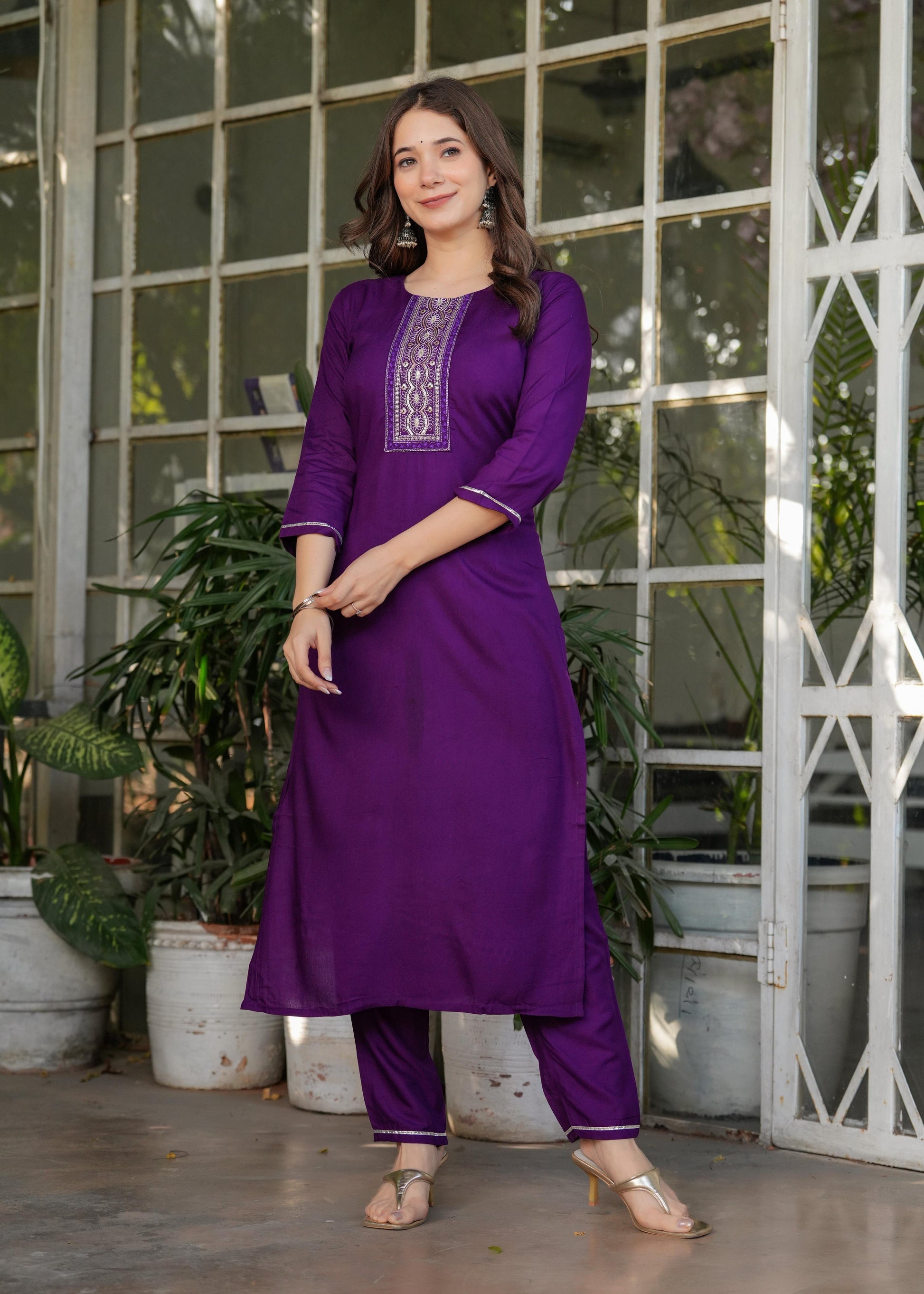 Sonakshi Women's Wine Rayon Embroidered Kurta Set with Dupatta