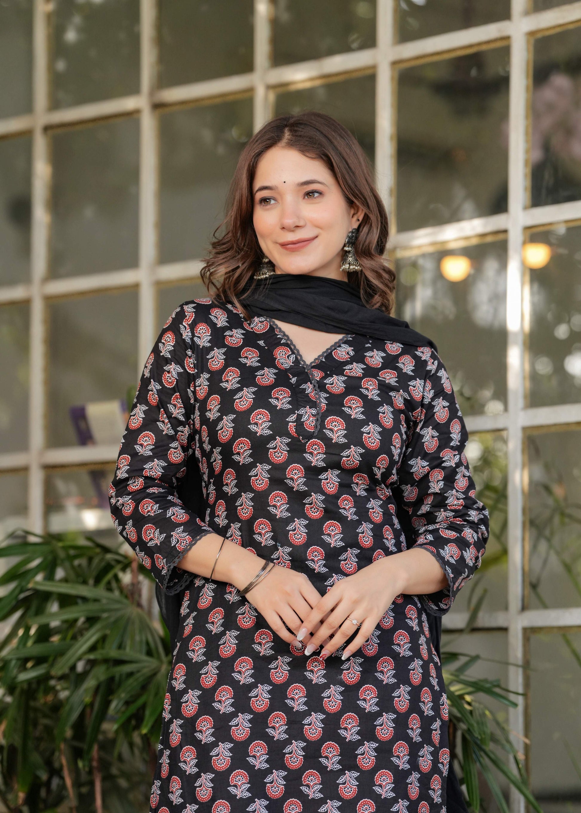 Sonakshi Women's Black Pure Cotton Digital Print Kurta Set with Dupatta