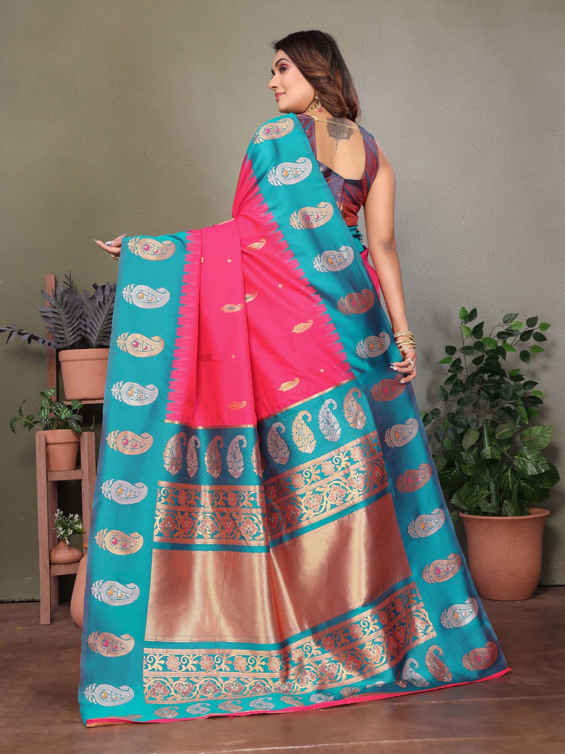 Sonakshi Women's Maharani Banarasi Silk Zari Woven Traditional Saree with Blouse | Swadesiicart