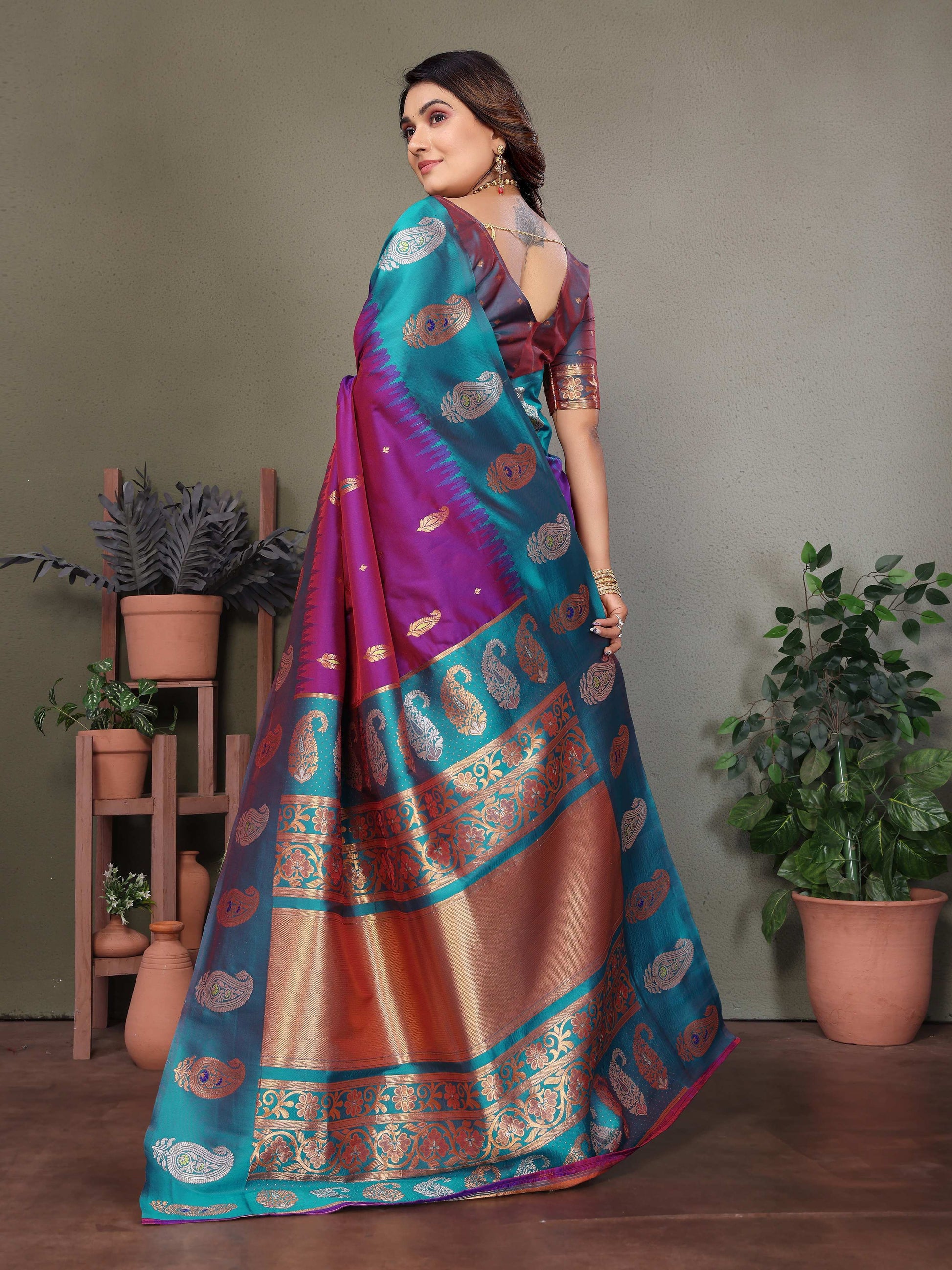 Sonakshi Women's Purple Banarasi Silk Zari Woven Traditional Saree with Blouse | Swadesiicart