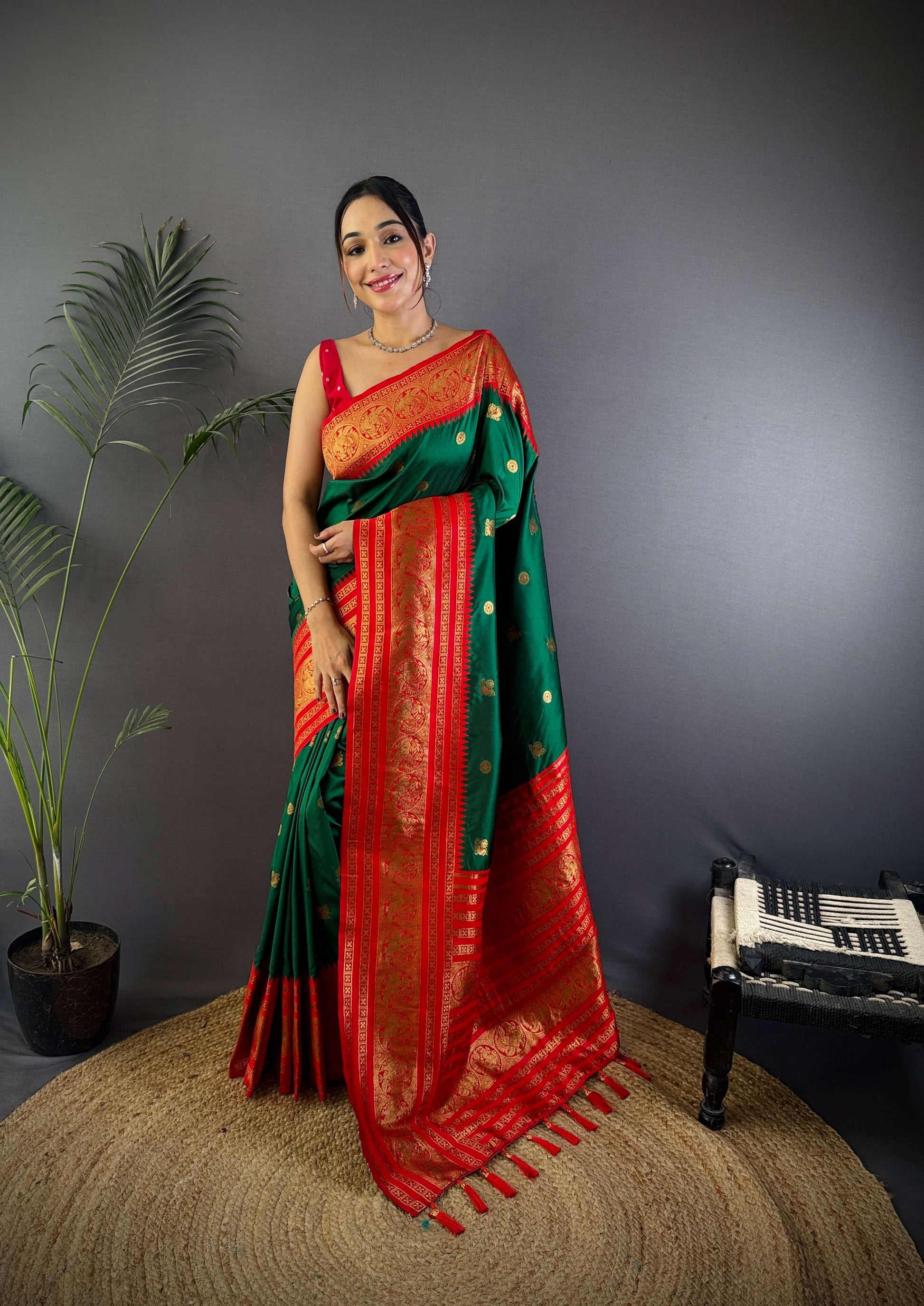 Sonakshi Women's Green Soft Silk Zari Woven Traditional Saree with Blouse