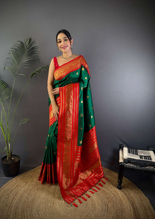 Sonakshi Women's Green Soft Silk Zari Woven Traditional Saree with Blouse