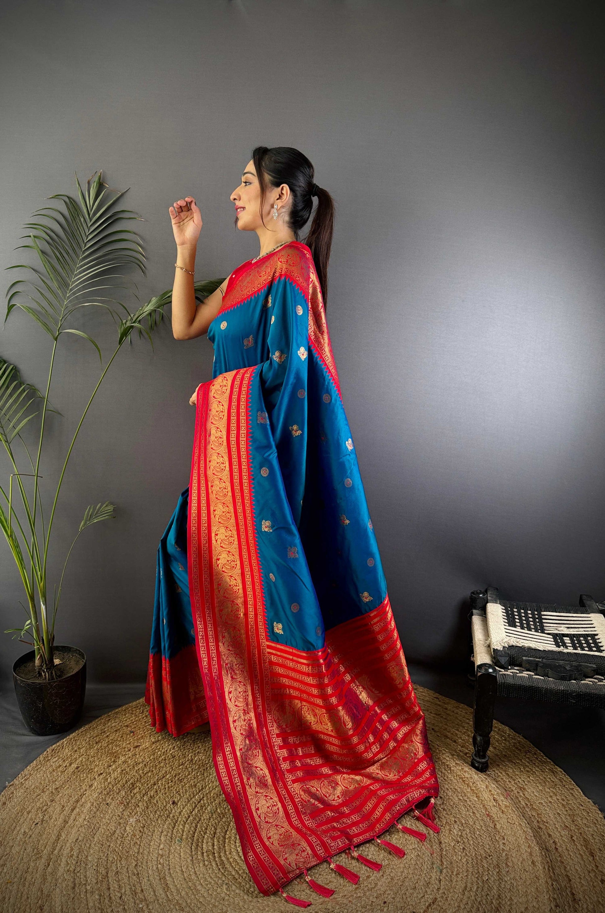 Sonakshi Women's Morepeach Soft Silk Zari Woven Traditional Saree with Blouse