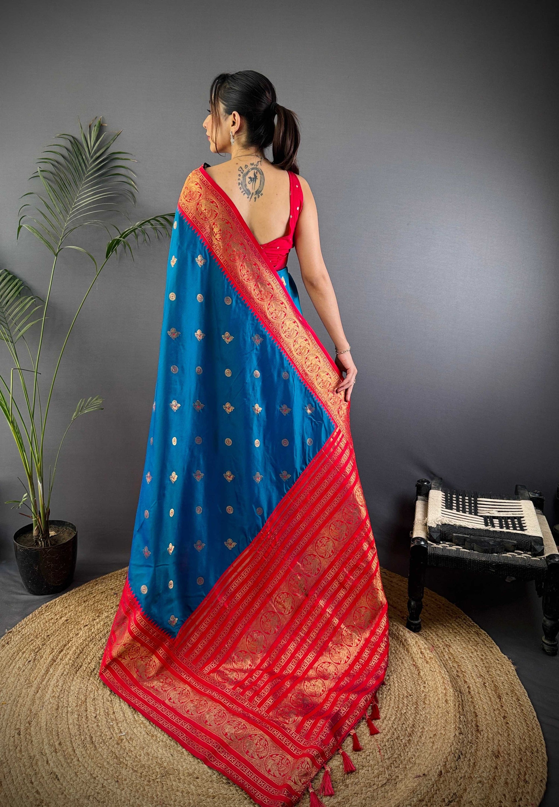 Sonakshi Women's Morepeach Soft Silk Zari Woven Traditional Saree with Blouse