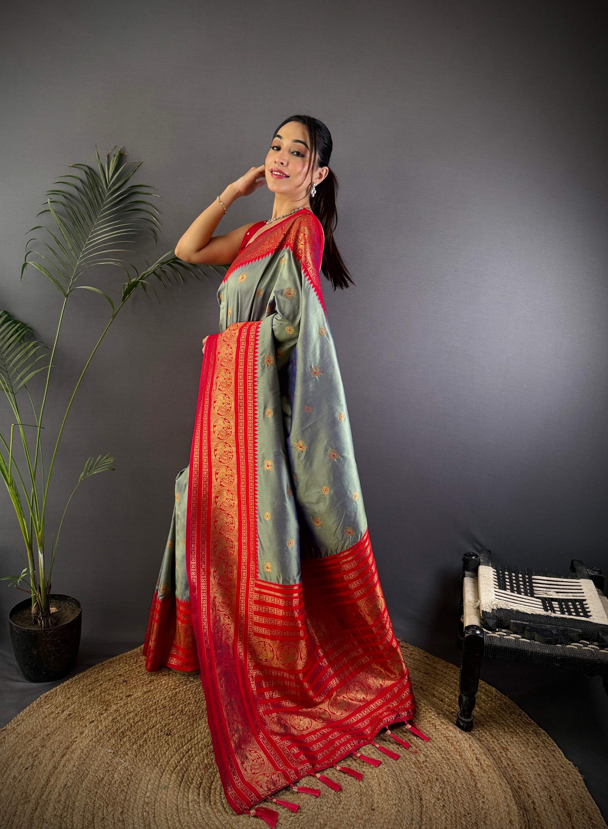 Sonakshi Women's Silver Soft Silk Zari Woven Traditional Saree with Blouse