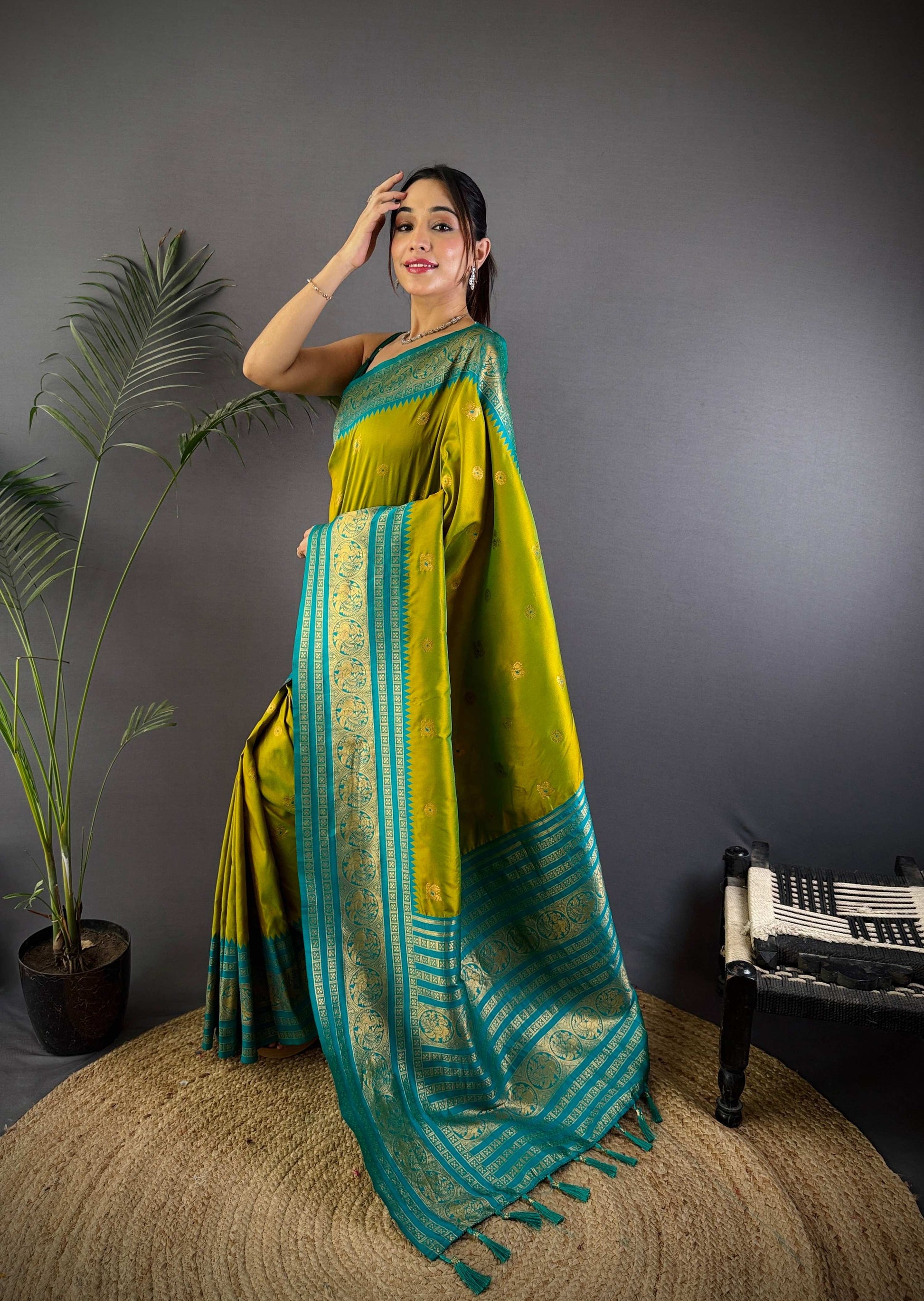 Sonakshi Women's Parrot Soft Silk Zari Woven Traditional Saree with Blouse