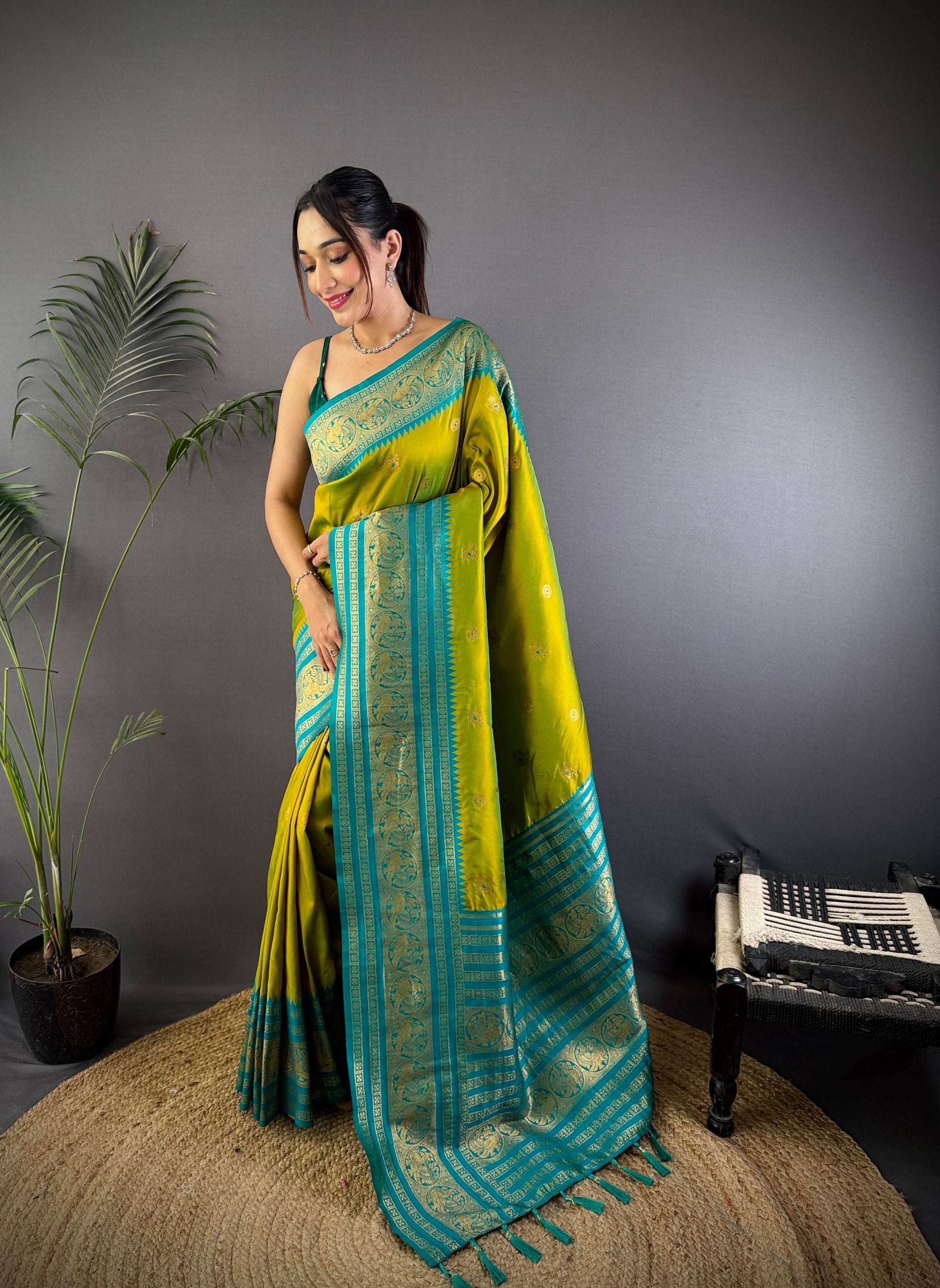 Sonakshi Women's Parrot Soft Silk Zari Woven Traditional Saree with Blouse