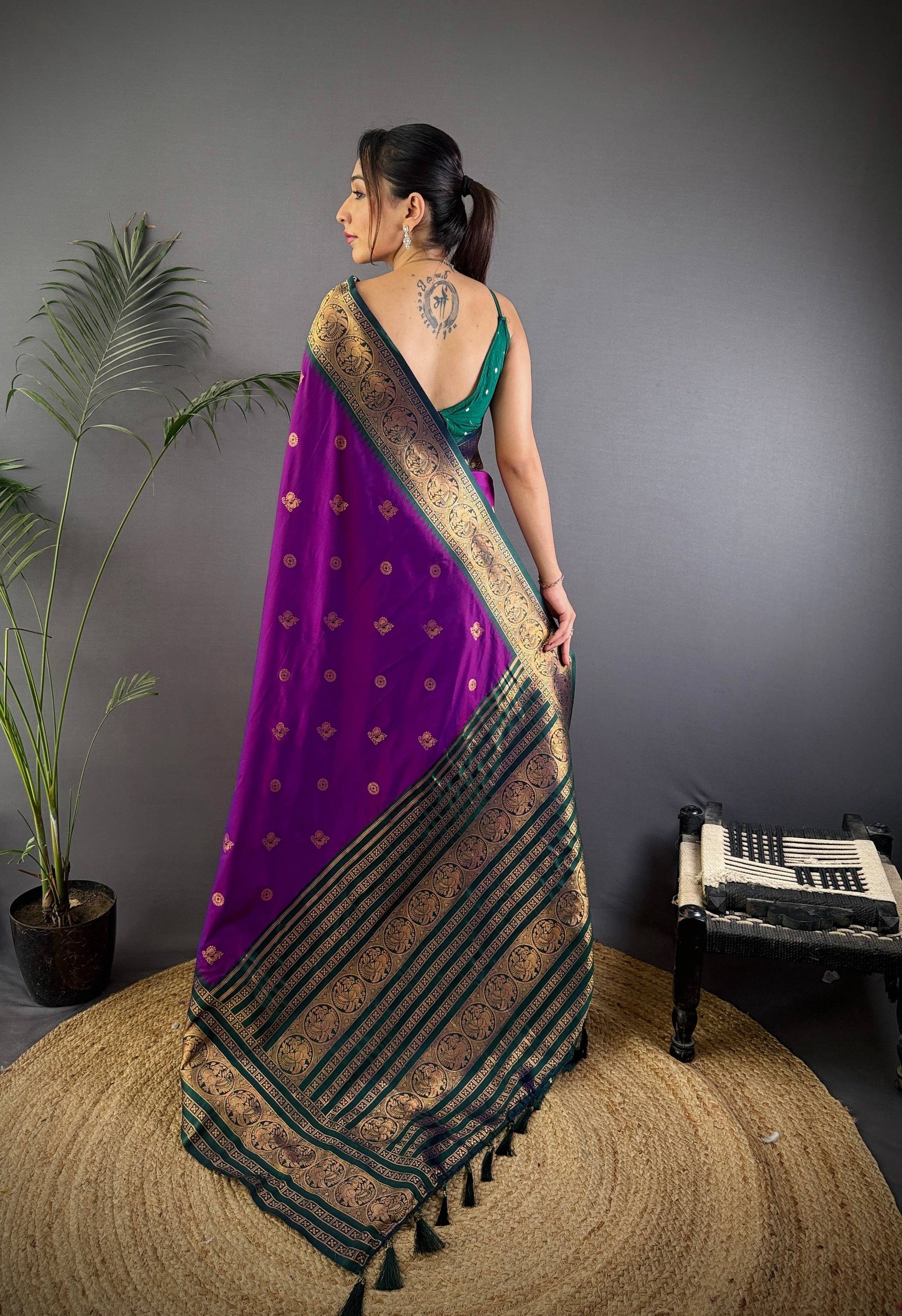 Sonakshi Women's Jamli Soft Silk Zari Woven Traditional Saree with Blouse