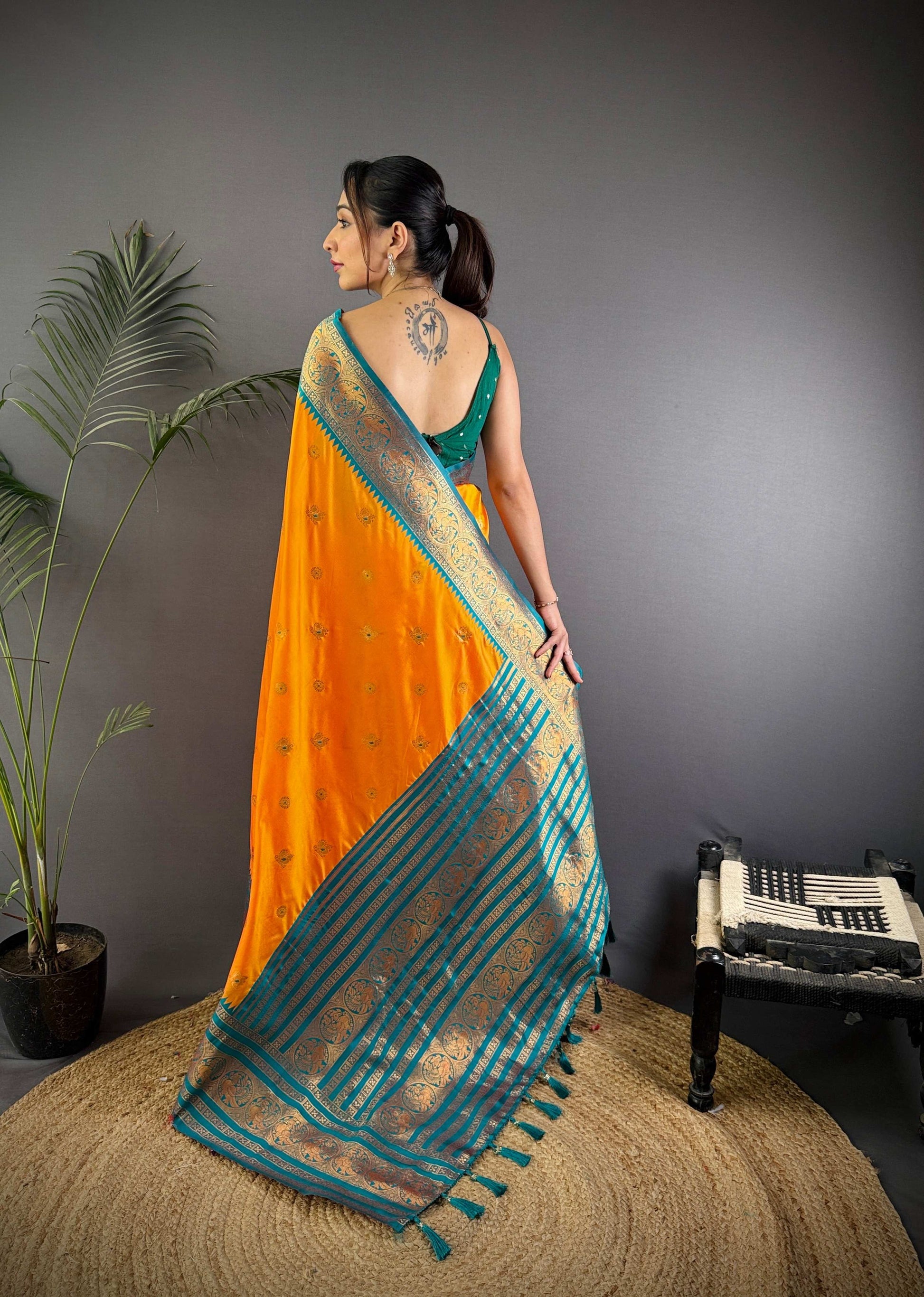 Sonakshi Women's Yellow Soft Silk Zari Woven Traditional Saree with Blouse