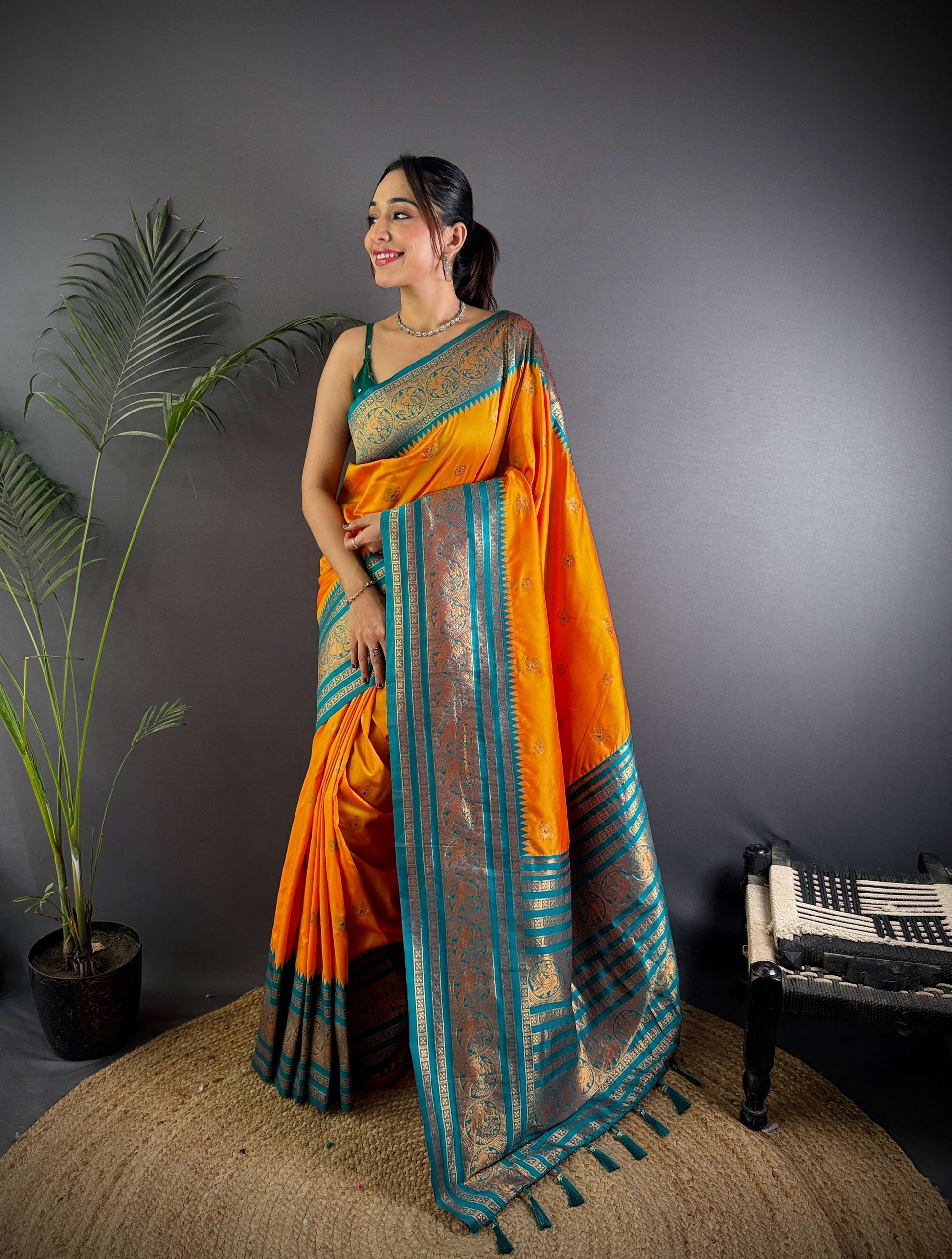 Sonakshi Women's Yellow Soft Silk Zari Woven Traditional Saree with Blouse