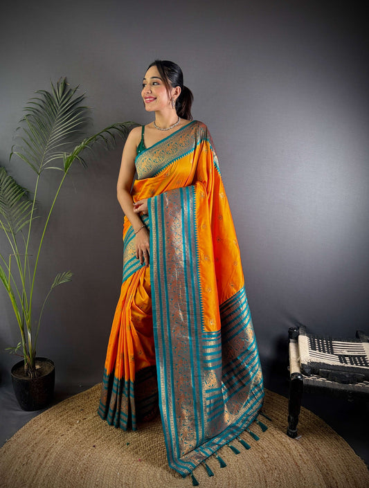 Sonakshi Women's Yellow Soft Silk Zari Woven Traditional Saree with Blouse