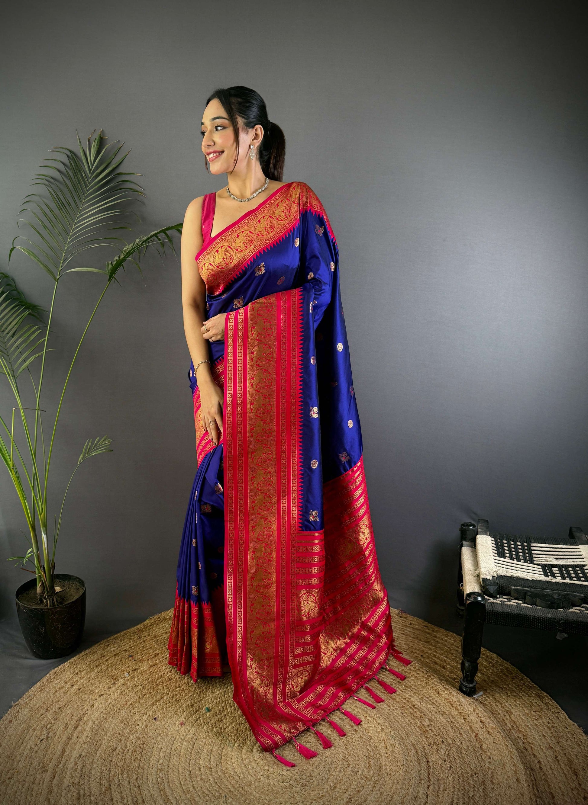 Sonakshi Women's Royal Blue Soft Silk Zari Woven Traditional Saree with Blouse