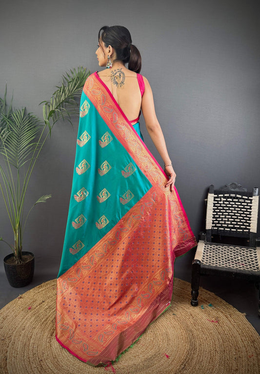 Sonakshi Women's Navy Blue Banarasi Silk Zari Woven Traditional Saree with Blouse | Swadesiicart