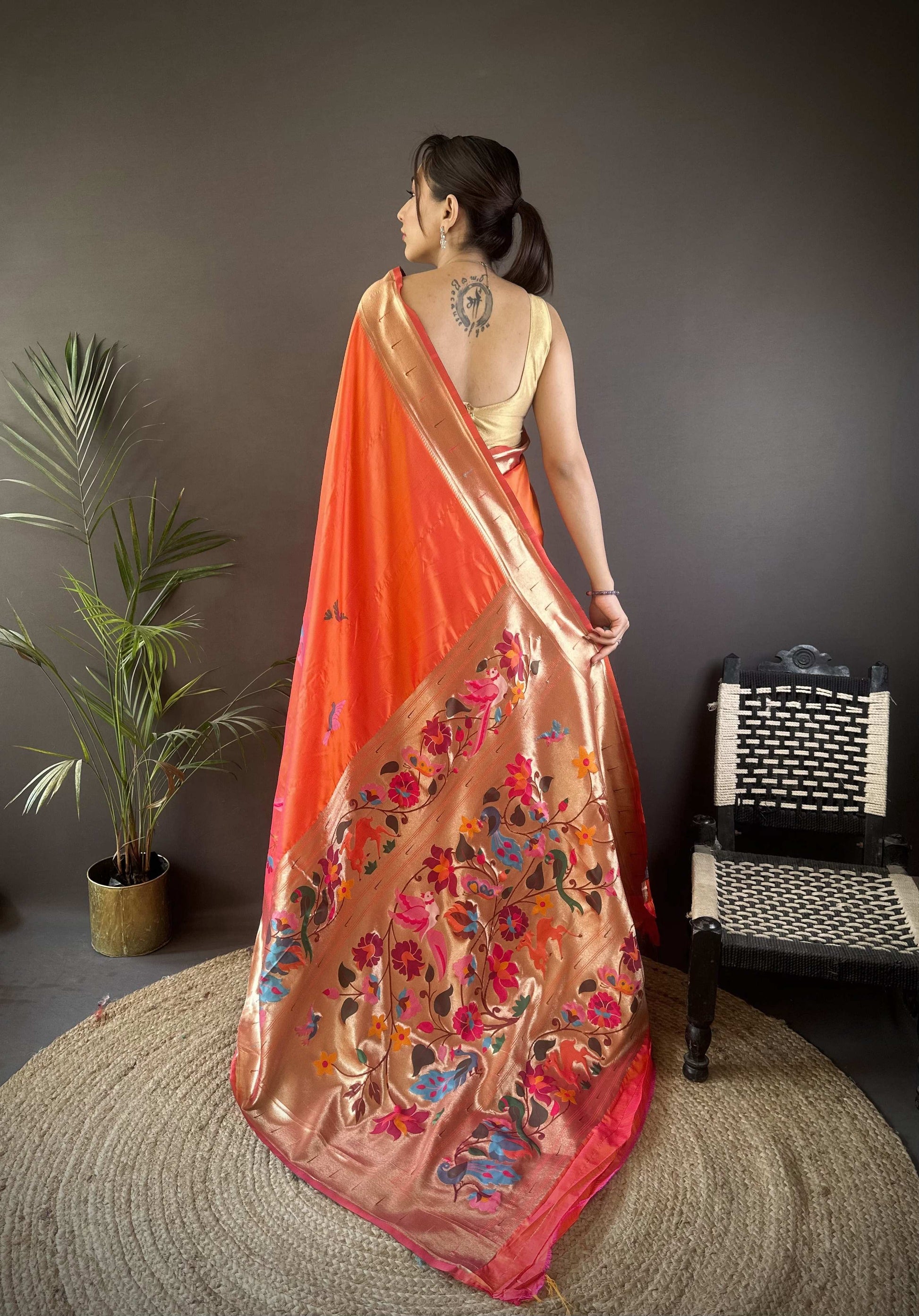 Sonakshi Women's Fenta Paithani Silk Zari Woven Traditional Saree with Blouse