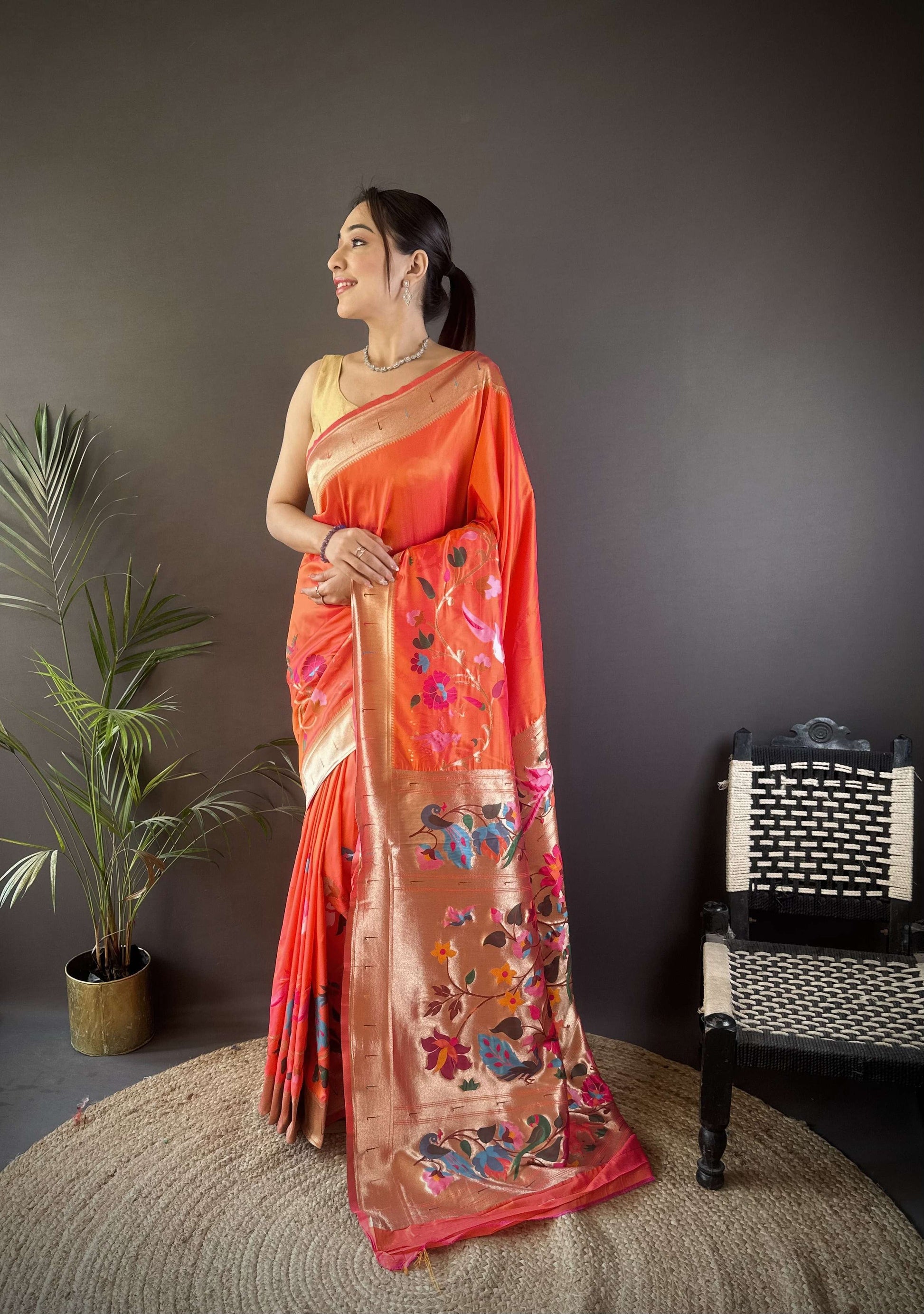 Sonakshi Women's Fenta Paithani Silk Zari Woven Traditional Saree with Blouse