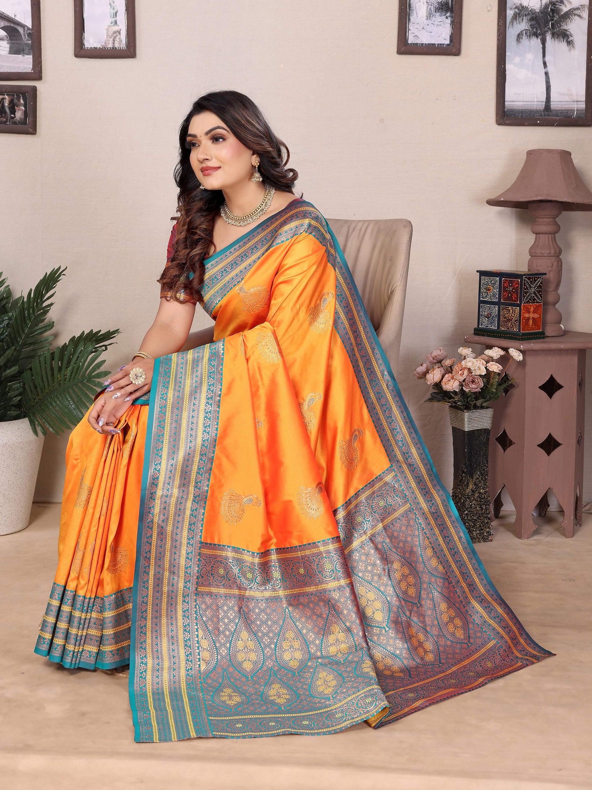 Sonakshi Women's Fenta Banarasi Silk Zari Woven Traditional Saree with Blouse | Swadesiicart