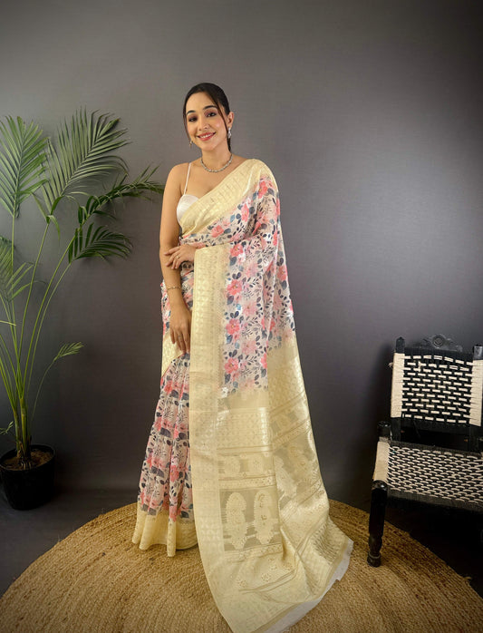 Sonakshi Women's Chandan Blend Silk Jacquard Woven Traditional Saree with Blouse