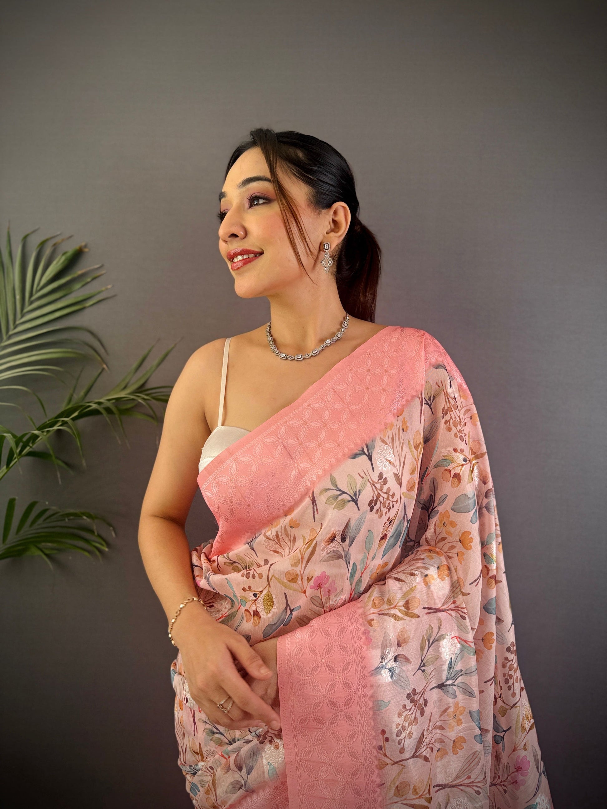 Sonakshi Women's Peach Blend Silk Jacquard Woven Traditional Saree with Blouse