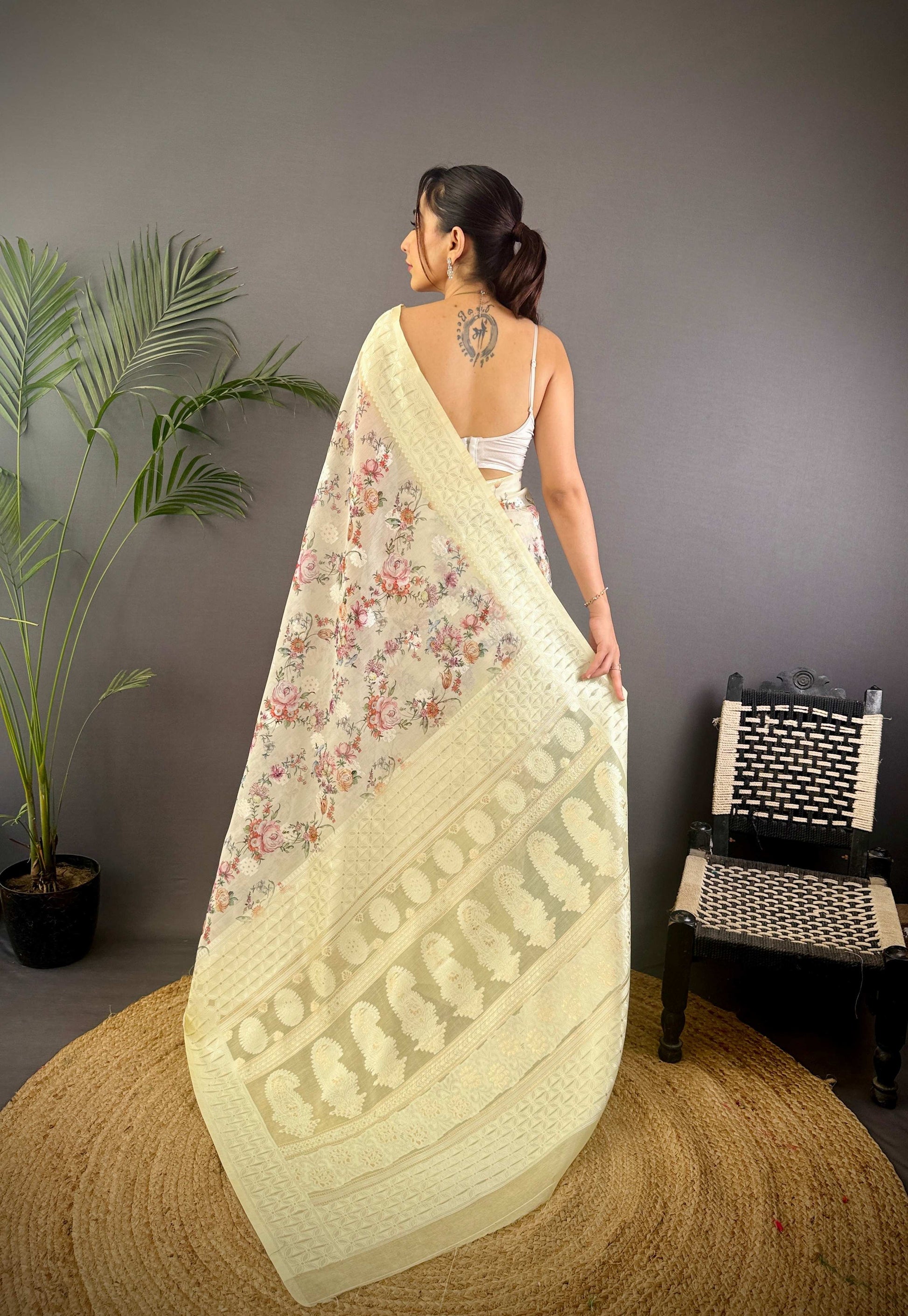 Sonakshi Women's Lemon Blend Silk Jacquard Woven Traditional Saree with Blouse