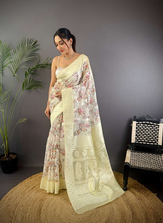 Sonakshi Women's Lemon Blend Silk Jacquard Woven Traditional Saree with Blouse