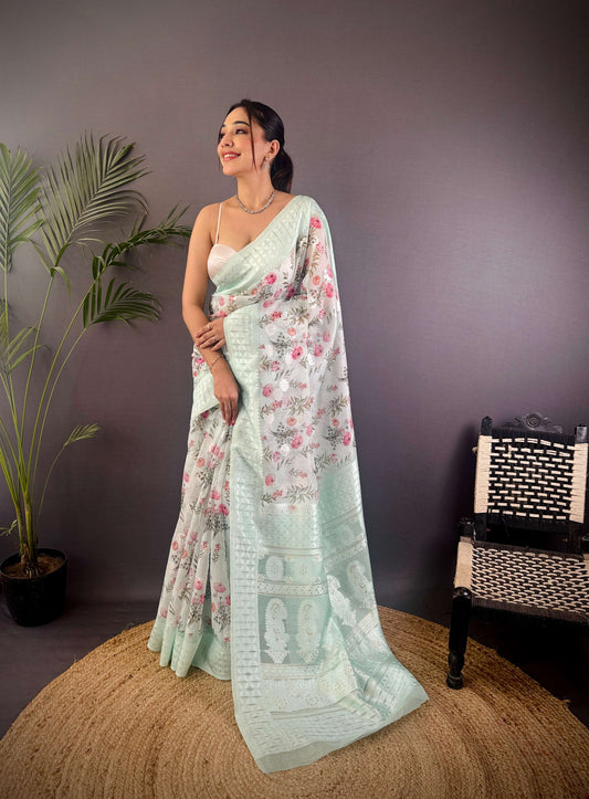 Sonakshi Women's Water Blend Silk Jacquard Woven Traditional Saree with Blouse