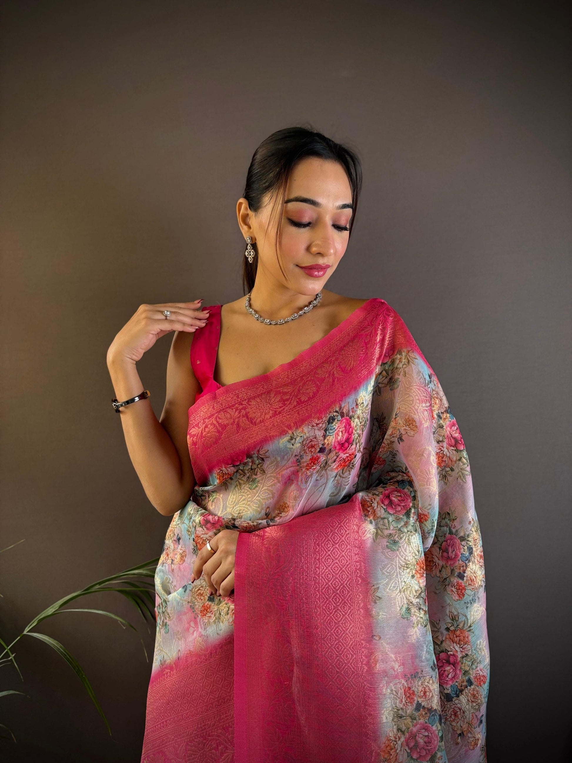 Sonakshi Women's Rani Blend Silk Jacquard Woven Traditional Saree with Blouse