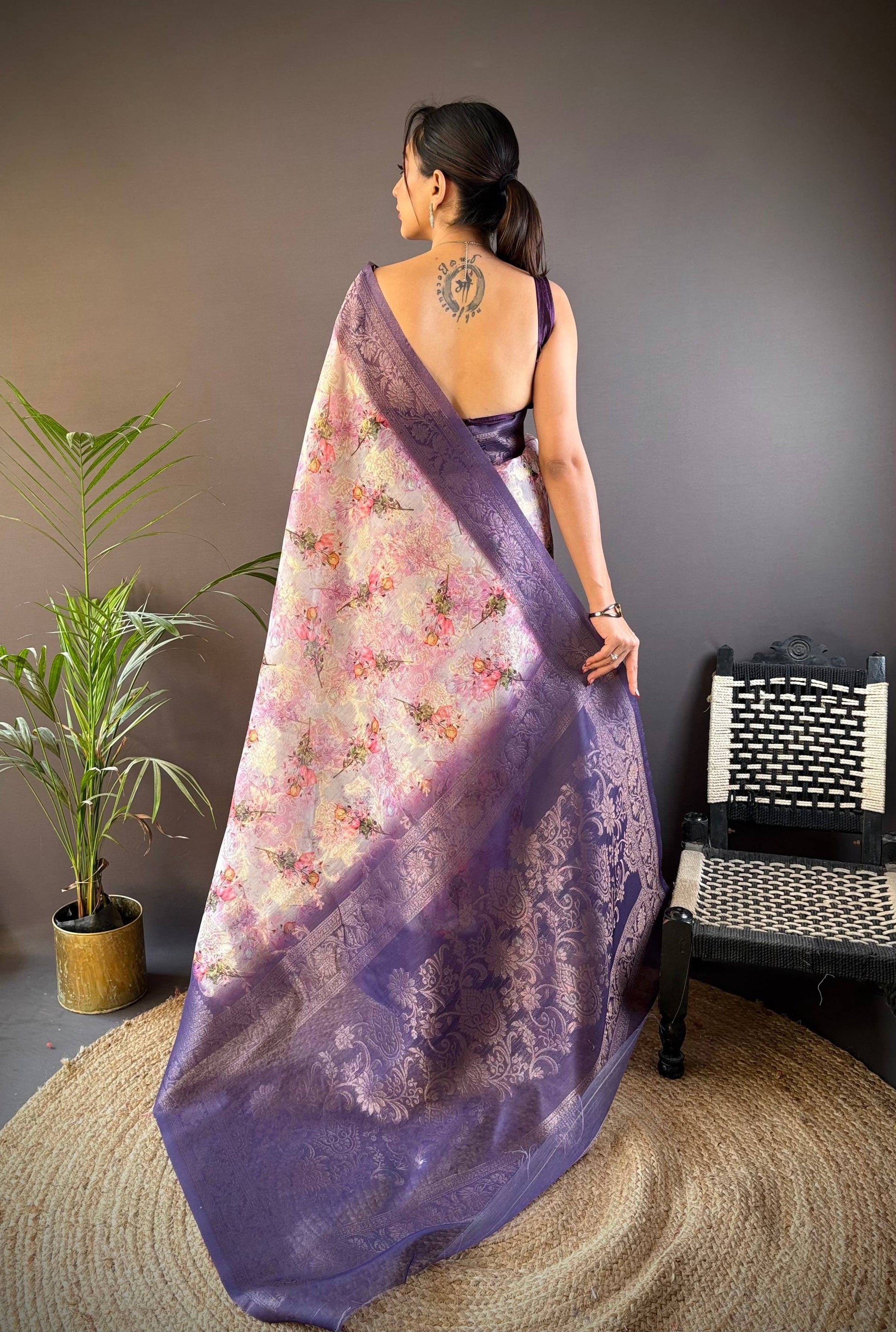 Sonakshi Women's Purple Blend Silk Jacquard Woven Traditional Saree with Blouse