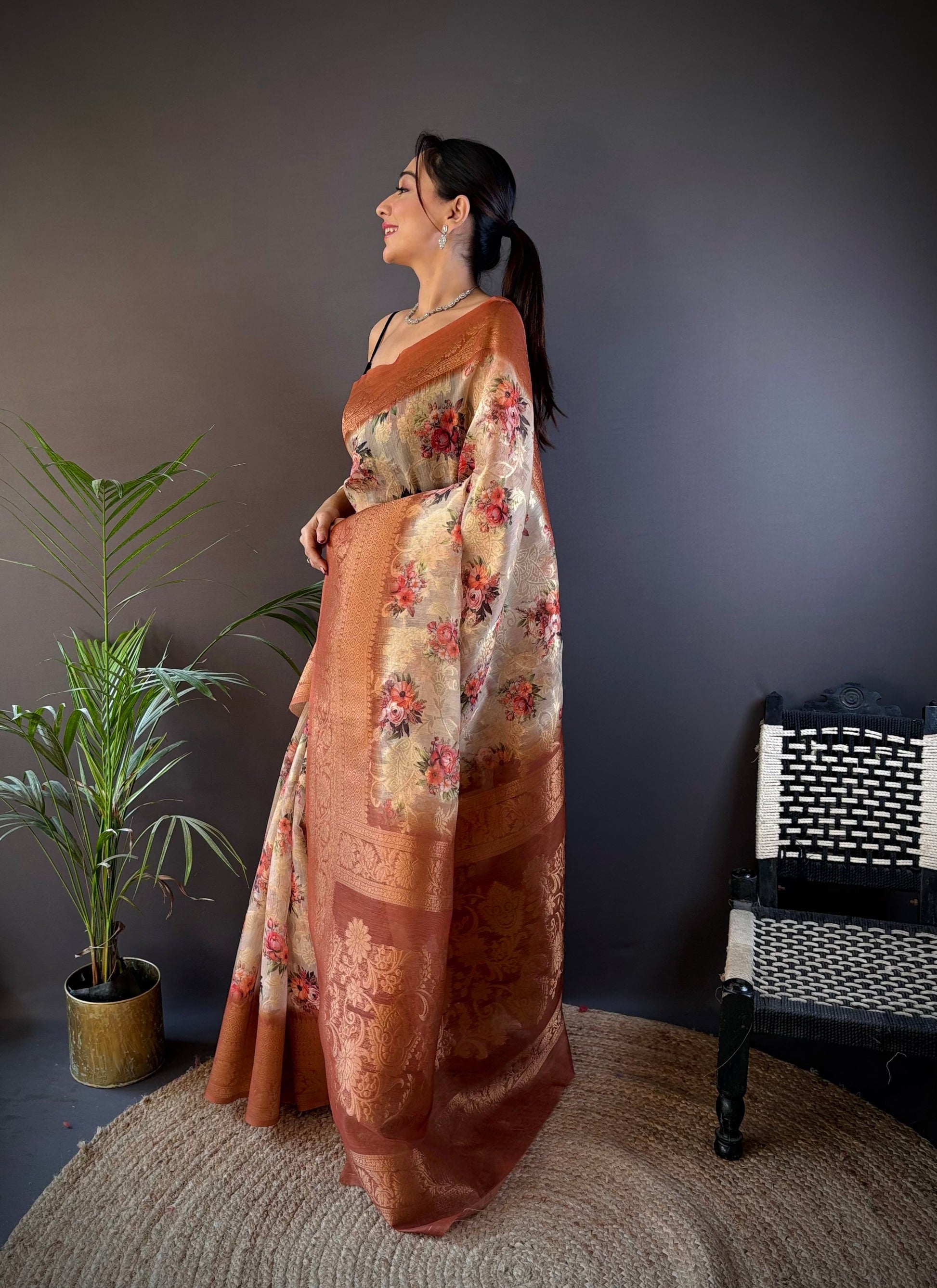 Sonakshi Women's Tamba Blend Silk Jacquard Woven Traditional Saree with Blouse