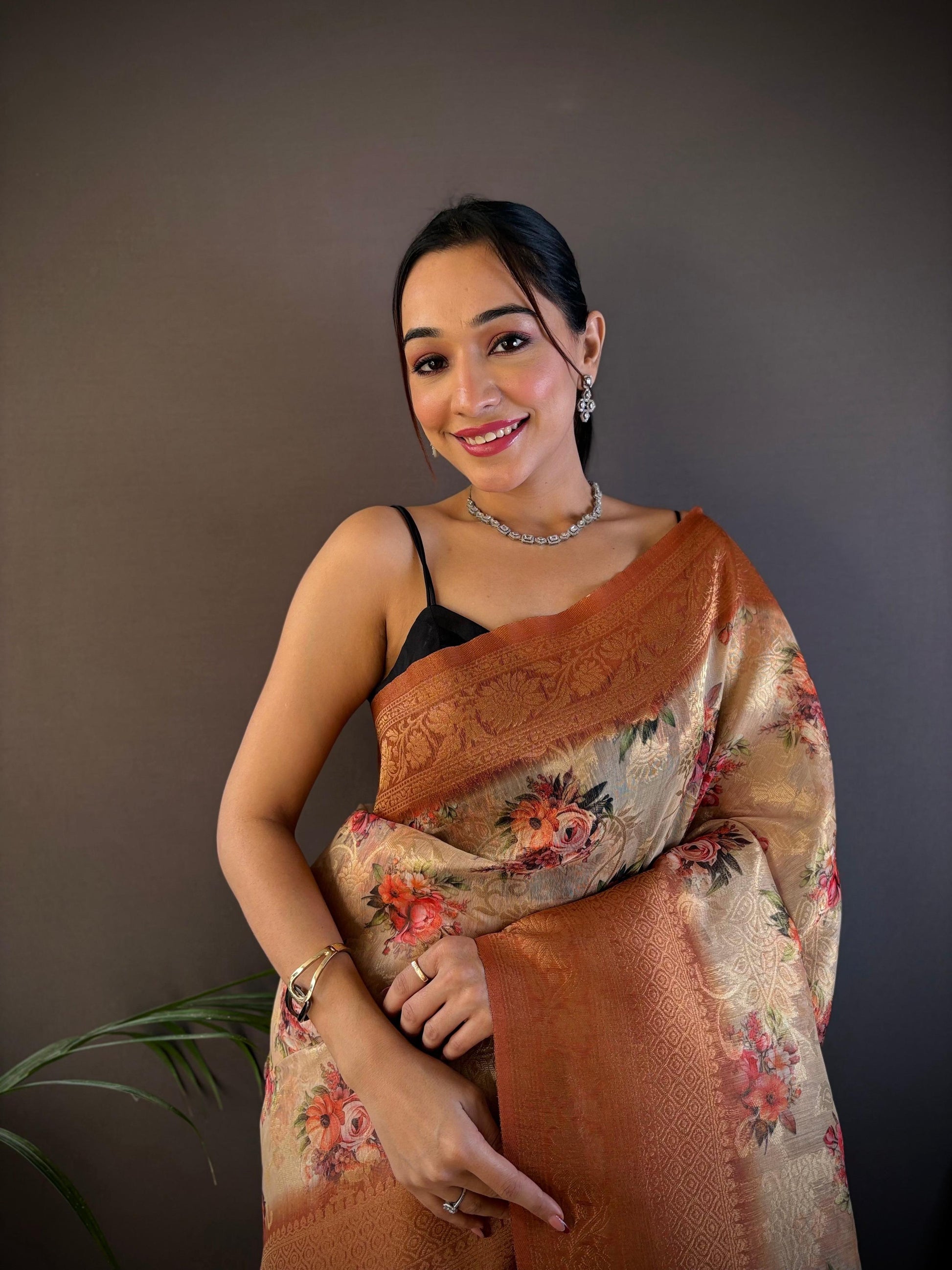 Sonakshi Women's Tamba Blend Silk Jacquard Woven Traditional Saree with Blouse