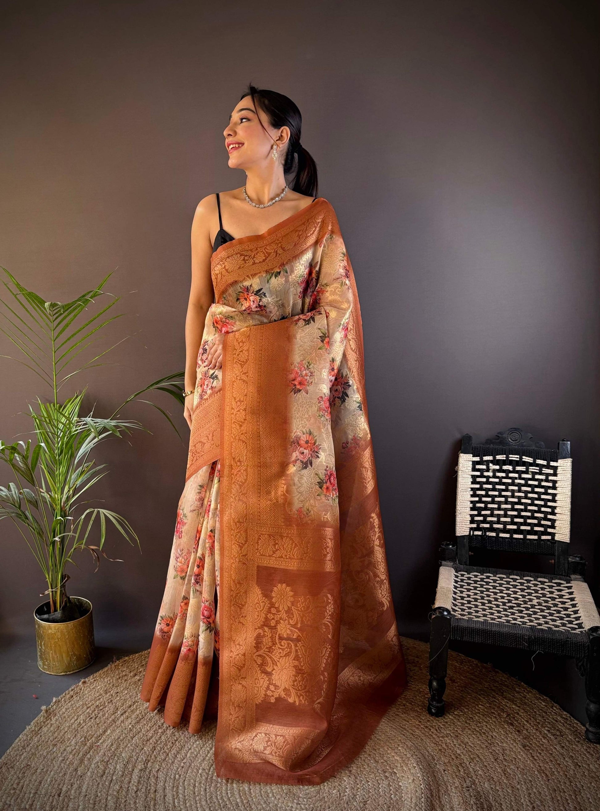 Sonakshi Women's Tamba Blend Silk Jacquard Woven Traditional Saree with Blouse
