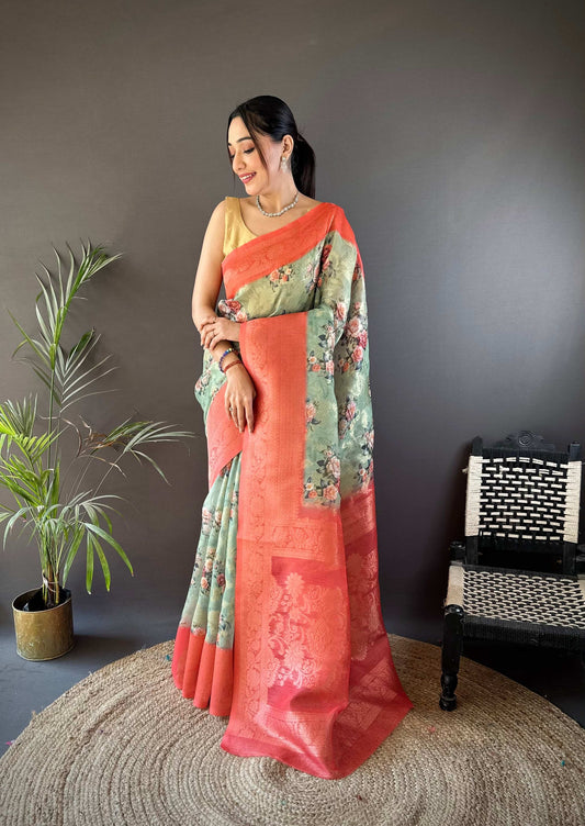 Sonakshi Women's Gajri Blend Silk Jacquard Woven Traditional Saree with Blouse