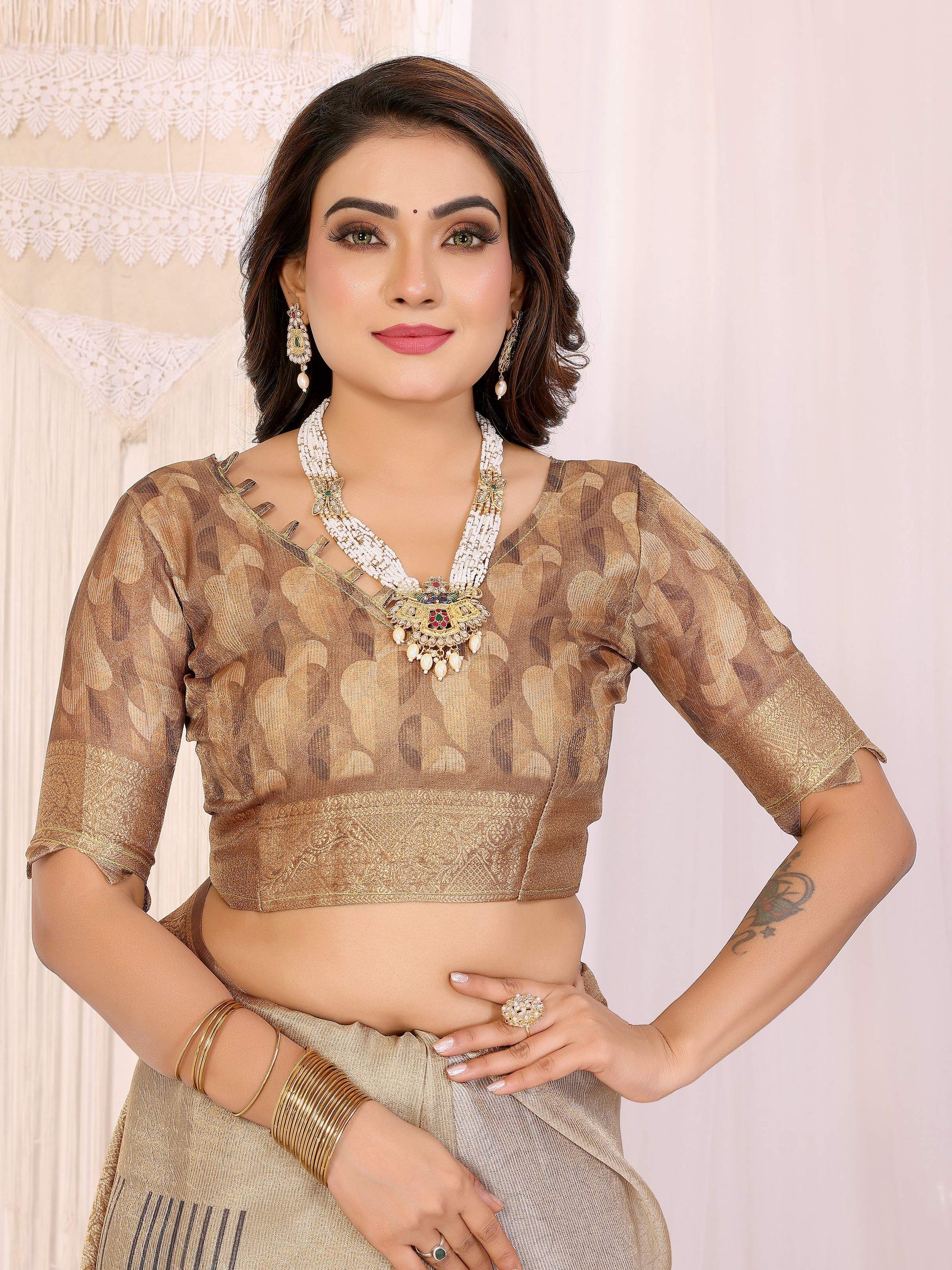 Sonakshi Women's White Mulberry Silk With Digital Prints Saree with Blouse