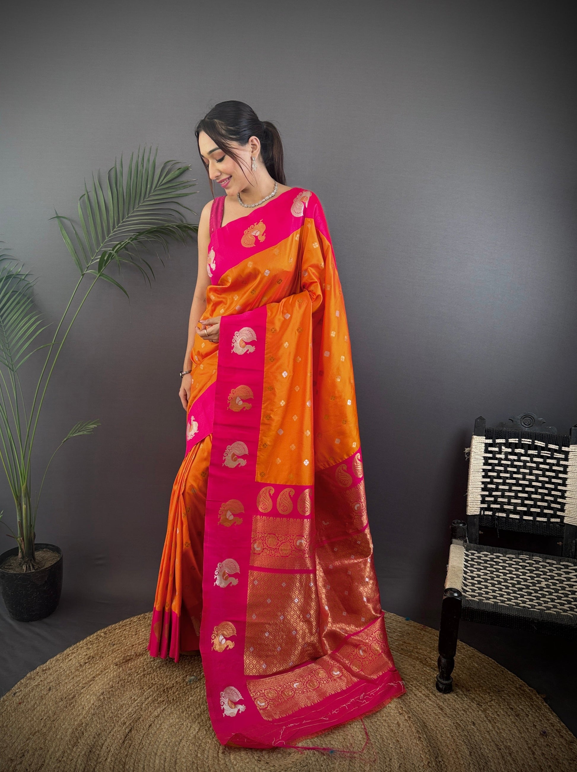 Sonakshi Women's Fenta Banarasi Silk Zari Weaving Saree with Blouse | Swadesiicart