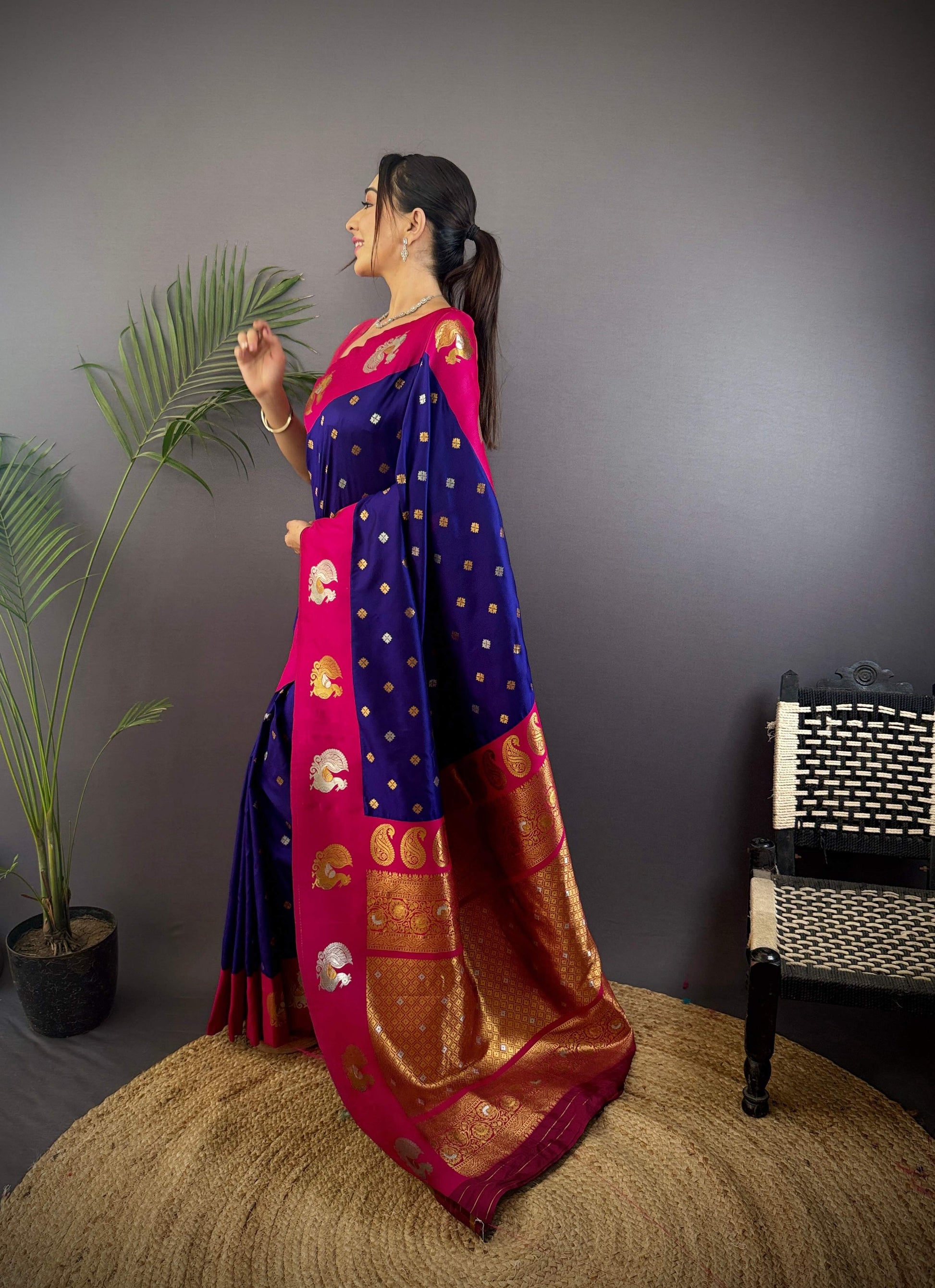 Sonakshi Women's Blue Banarasi Silk Zari Weaving Saree with Blouse | Swadesiicart