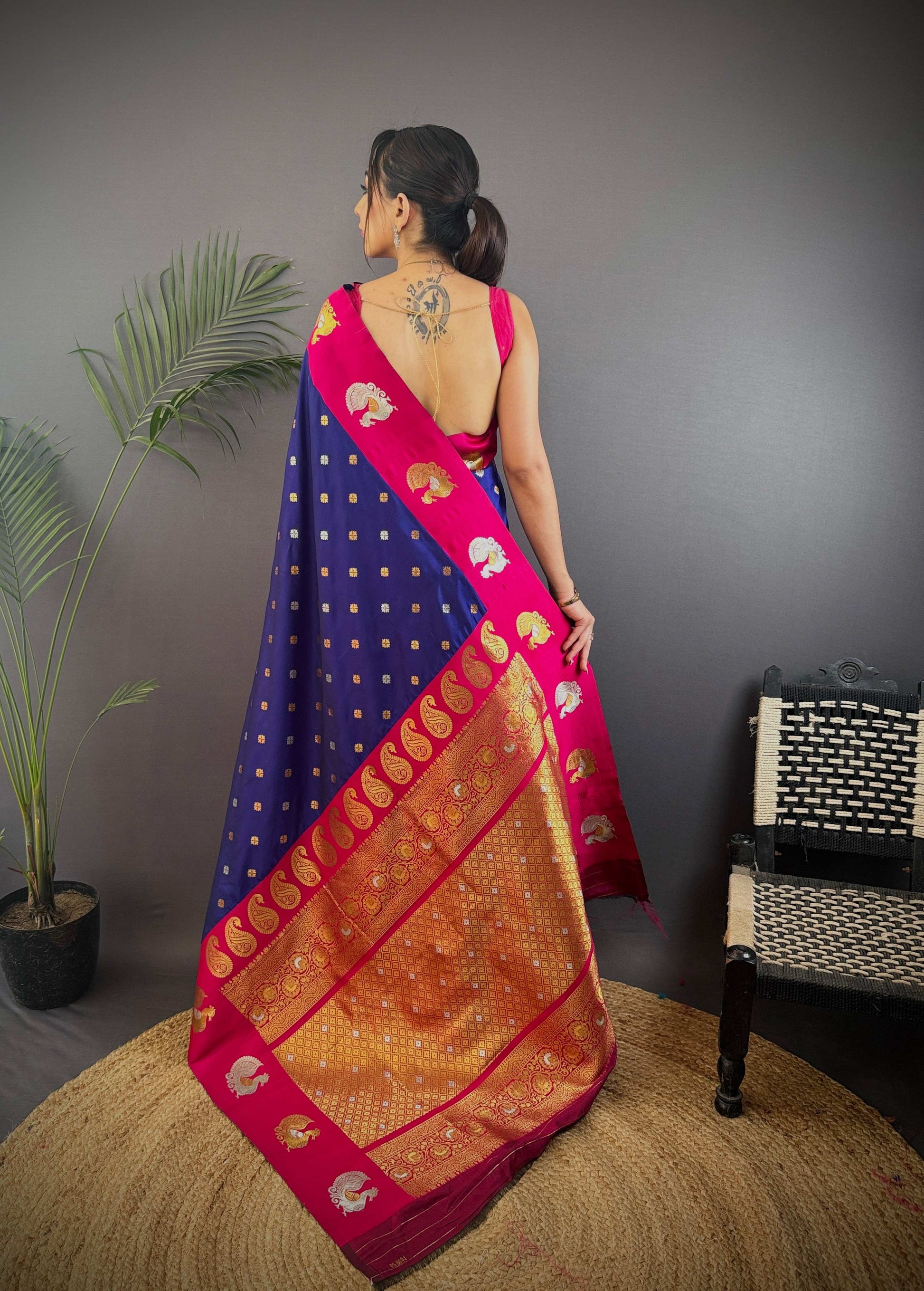Sonakshi Women's Blue Banarasi Silk Zari Weaving Saree with Blouse | Swadesiicart
