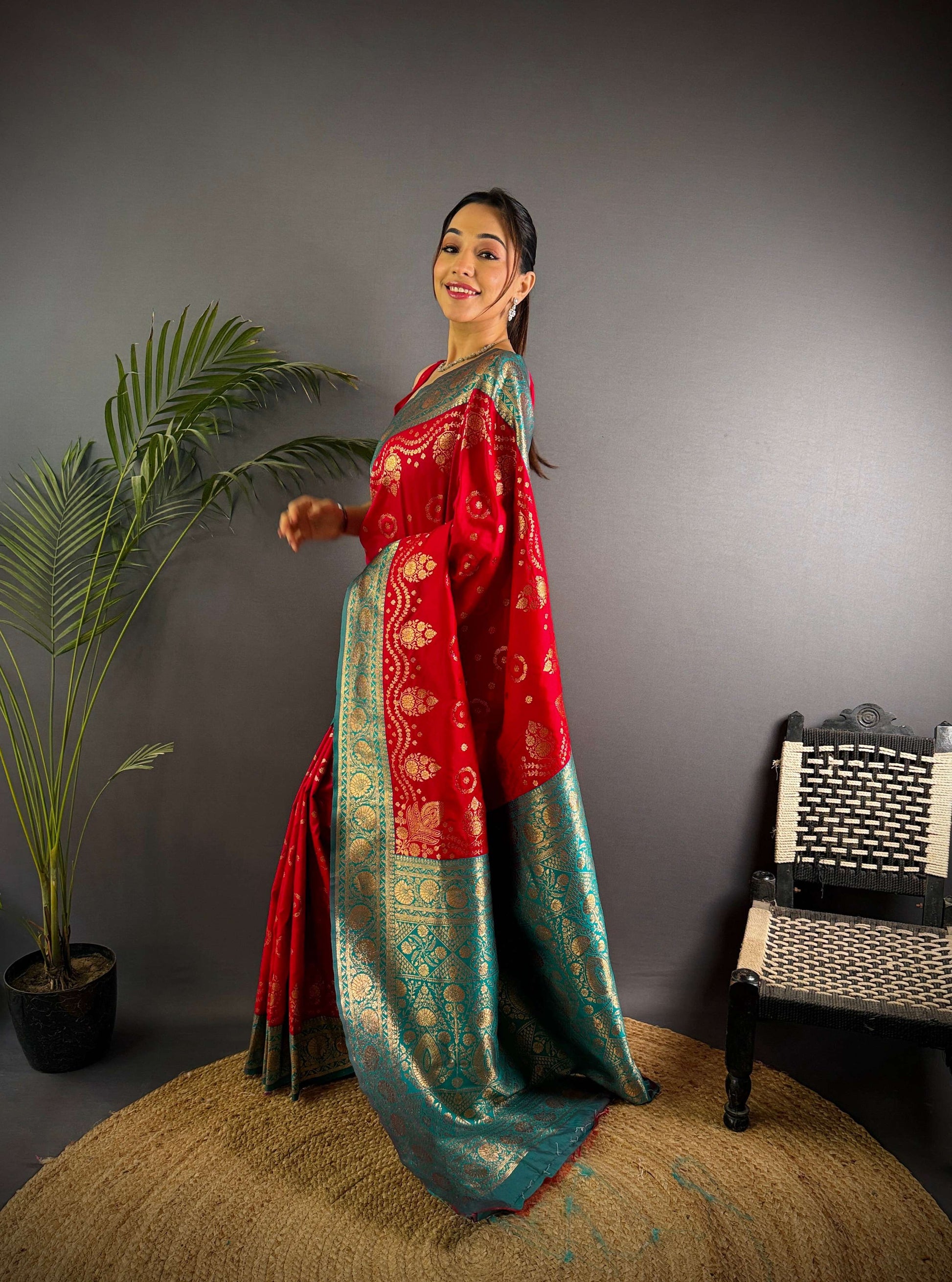 Sonakshi Women's Maharani Banarasi Silk Zari Weaving Saree with Blouse | Swadesiicart