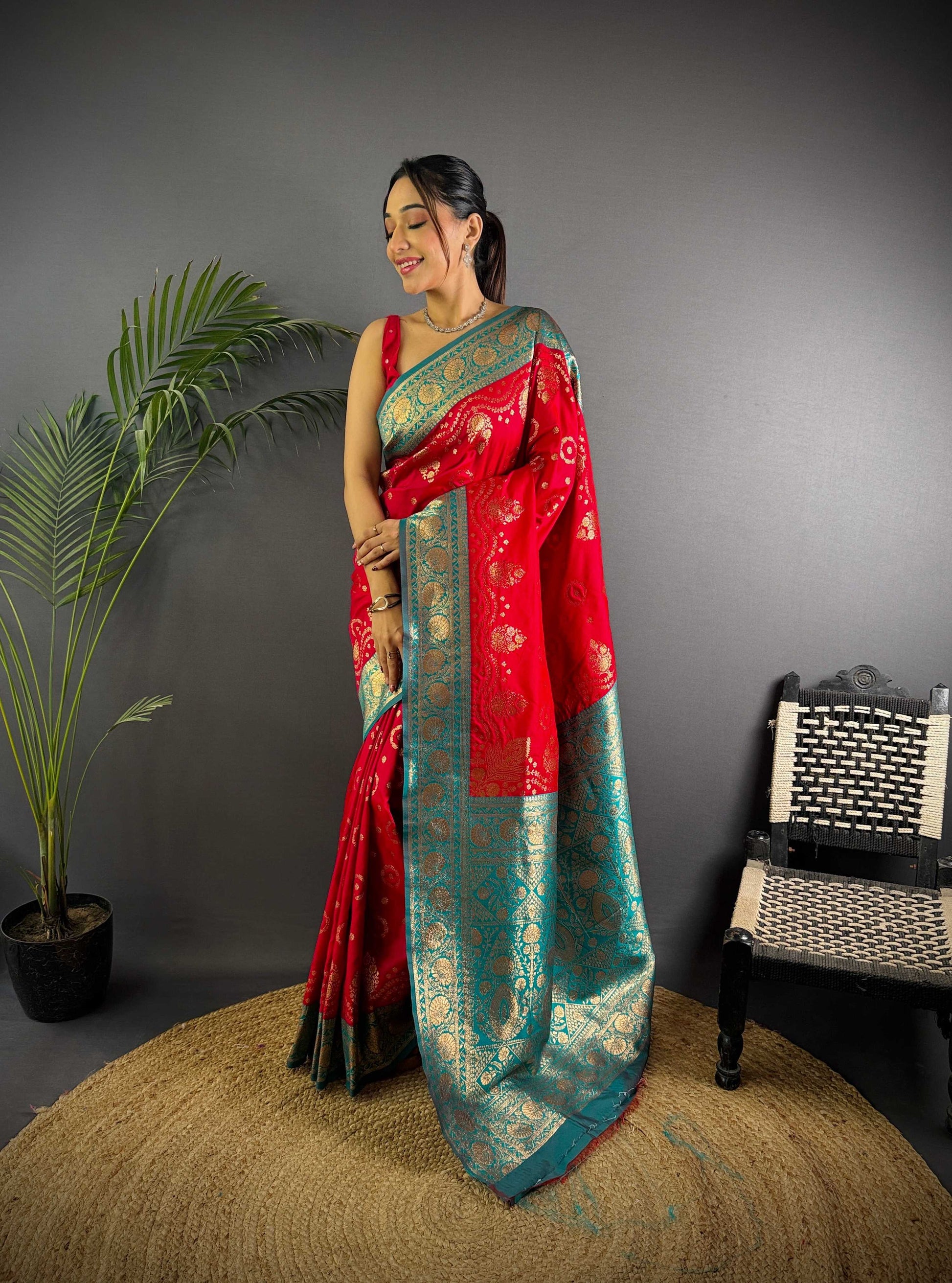 Sonakshi Women's Maharani Banarasi Silk Zari Weaving Saree with Blouse | Swadesiicart