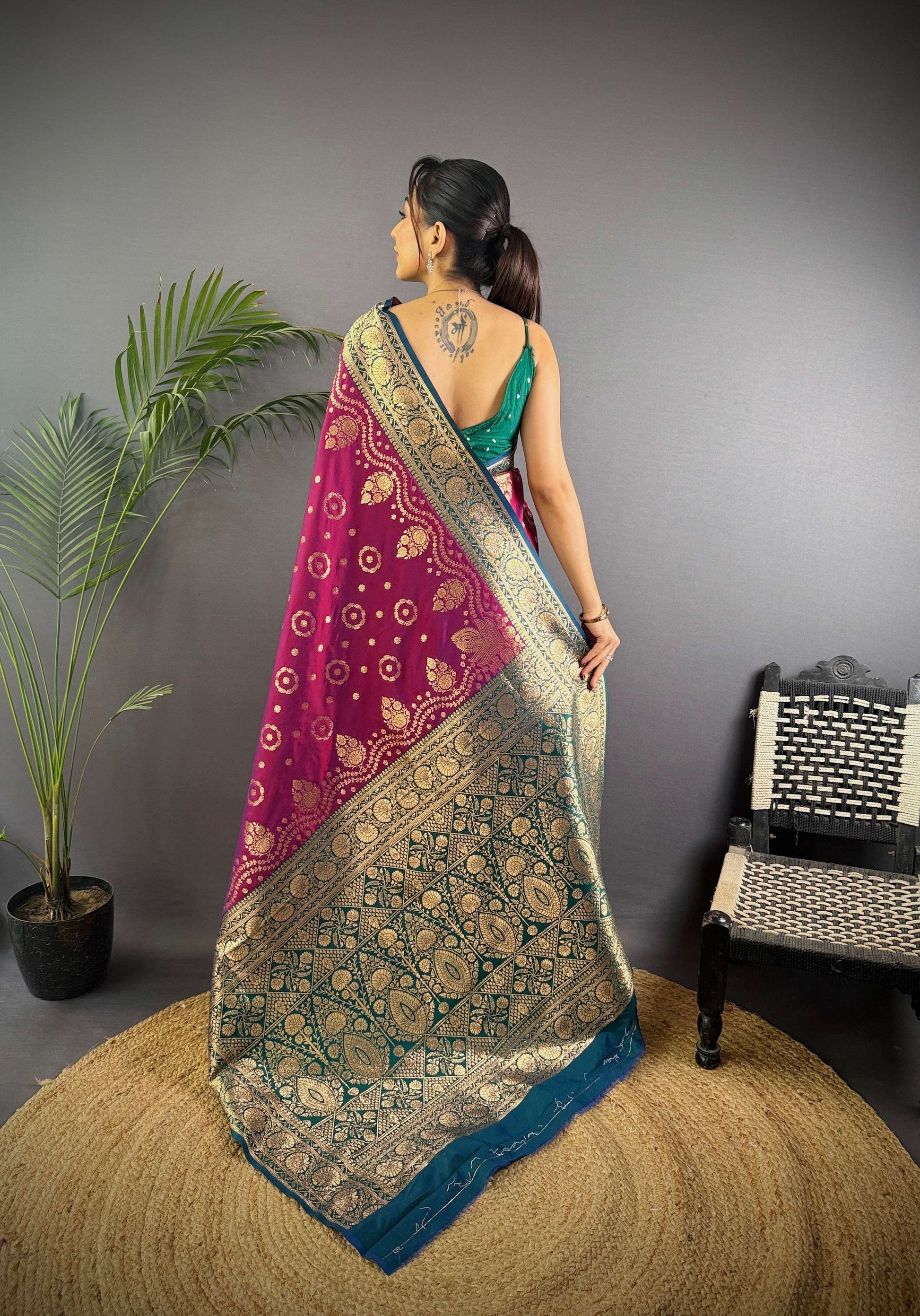 Sonakshi Women's Wine Banarasi Silk Zari Weaving Saree with Blouse | Swadesiicart