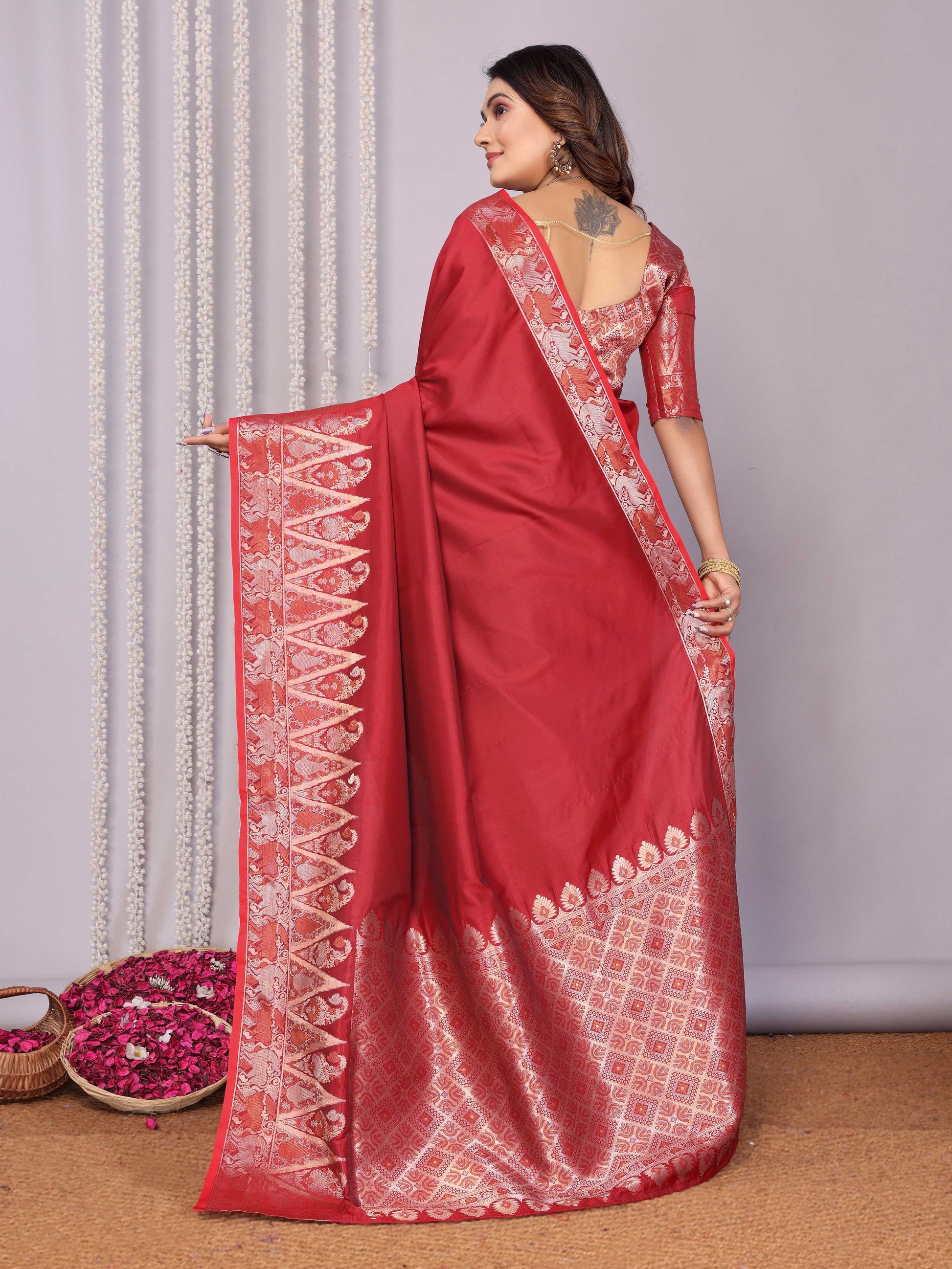 Sonakshi Women's Maroon Soft Silk Zari Weaving Saree with Blouse