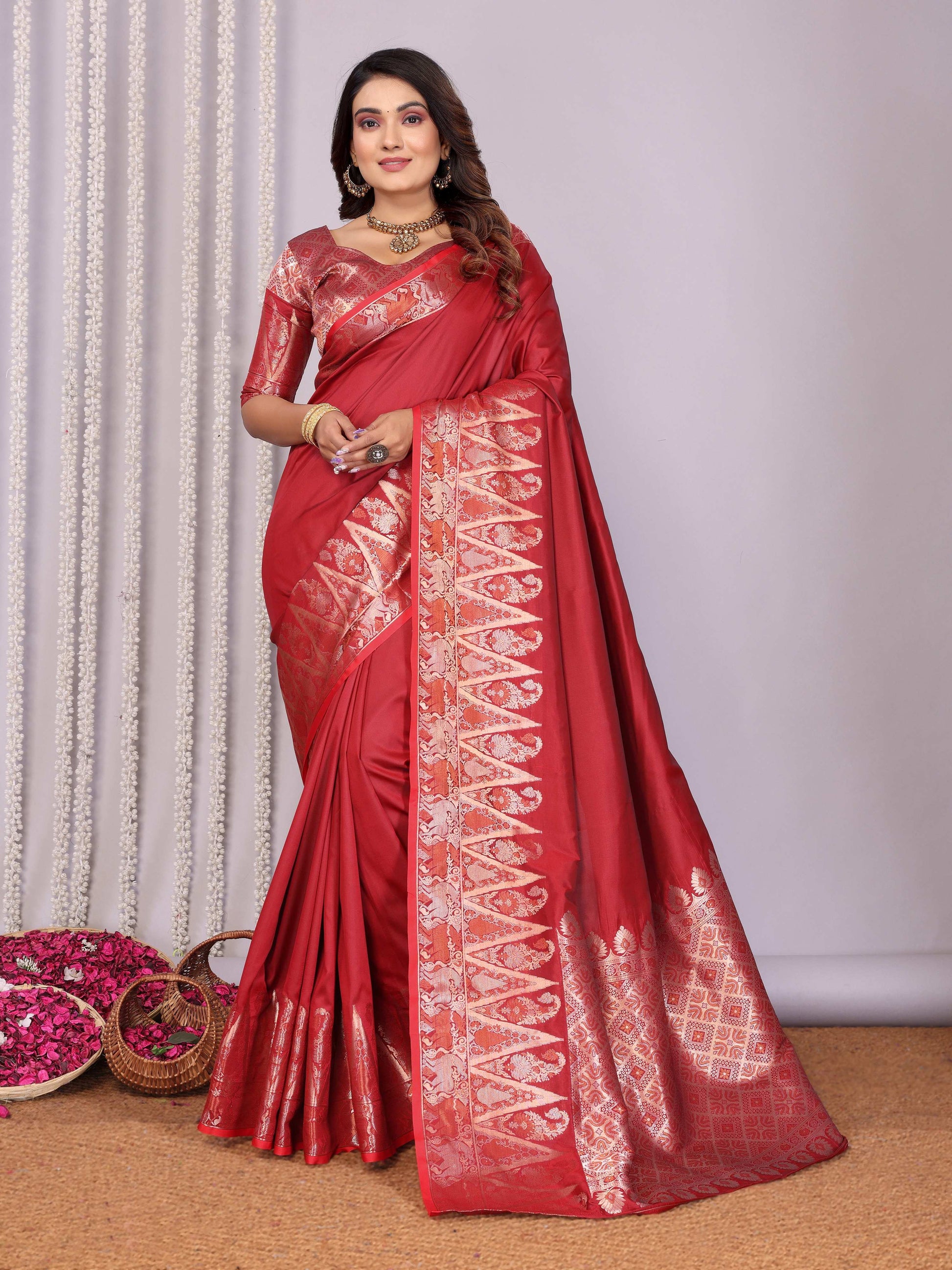 Sonakshi Women's Maroon Soft Silk Zari Weaving Saree with Blouse