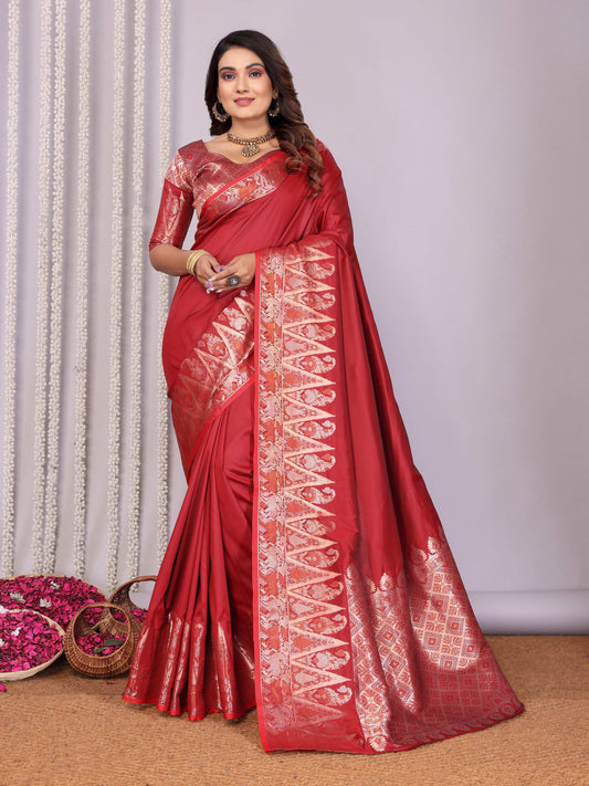 Sonakshi Women's Maroon Soft Silk Zari Weaving Saree with Blouse